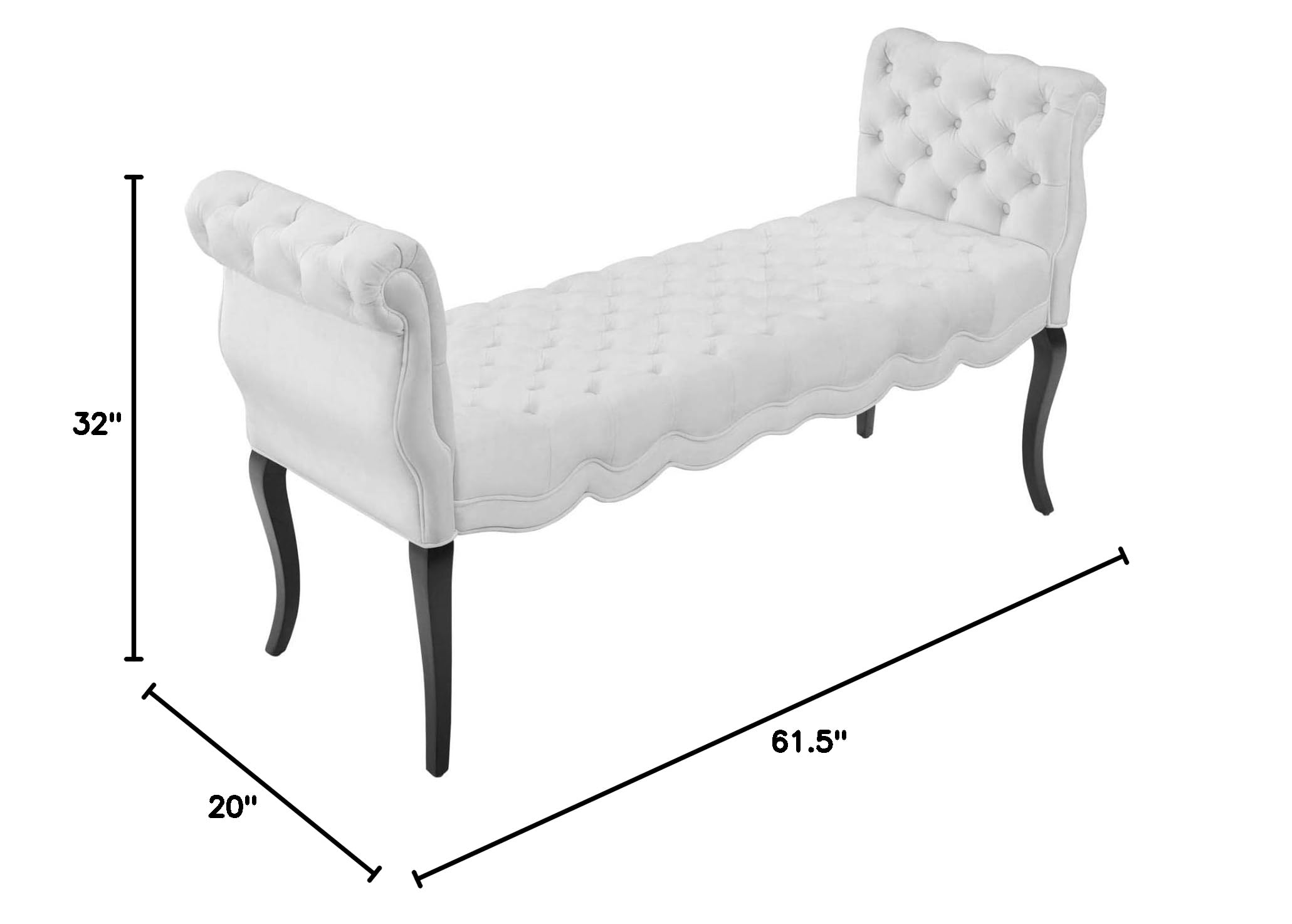 Modway Adelia Chesterfield Style Performance Velvet Entryway Bench - White Velvet Upholstered Sofa Bench for Hallway, Living Room & Bedroom Decor