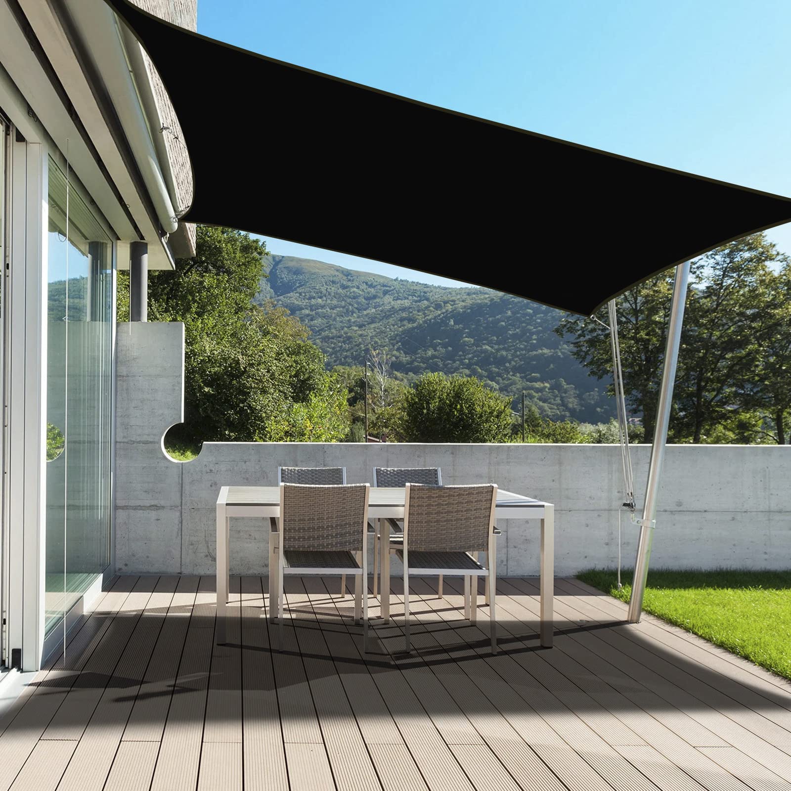 PureFit 8x12 ft Rectangle Sun Shade Sail - UV Block Outdoor Canopy for Patio, Backyard, Deck & Lawn | Sun Protection & Cooling Shade Solution for Summer Gatherings, Poolside Relaxation & Garden Parties (Black)