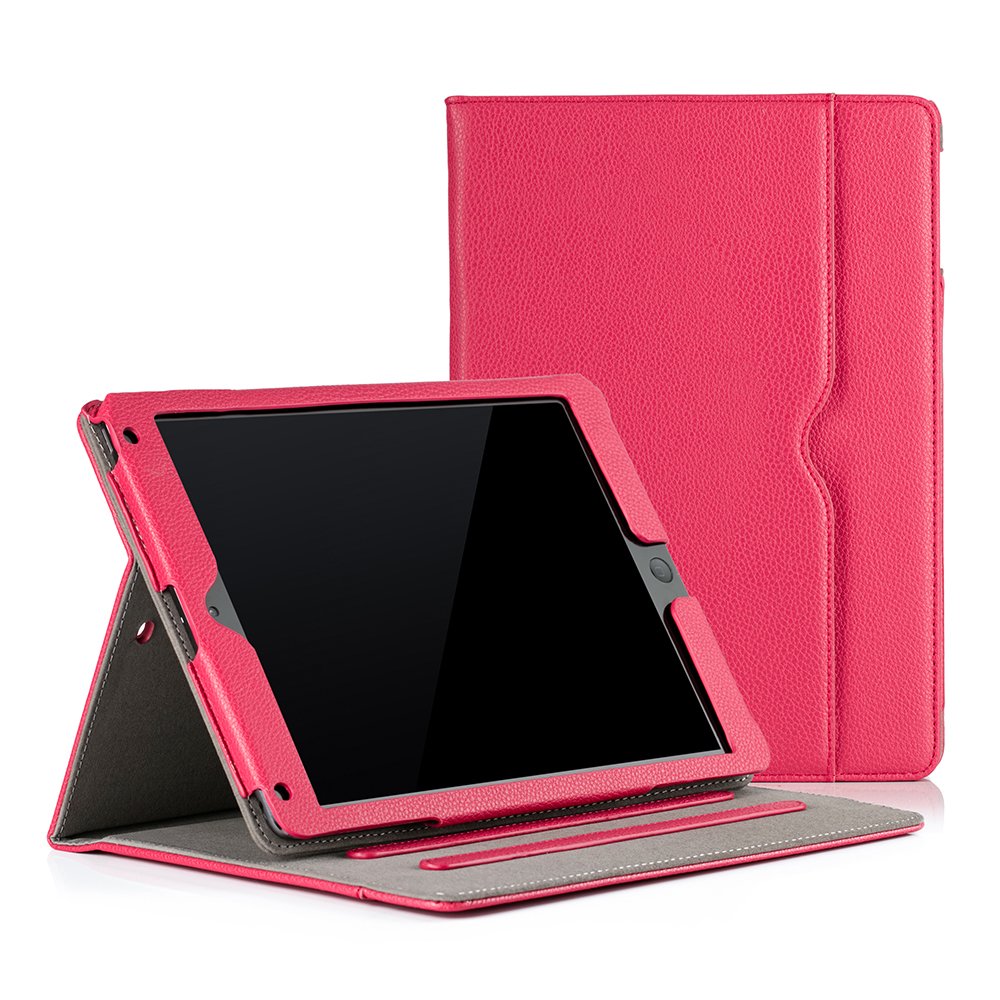 RUBAN iPad 9.7 Inch Case (2018/2017/Air 2/Air 1) - Multi-Angle Stand Folio Cover with Corner Protection, Auto Wake/Sleep & Storage Pocket - Rose Pink - Perfect for Work, School & Travel