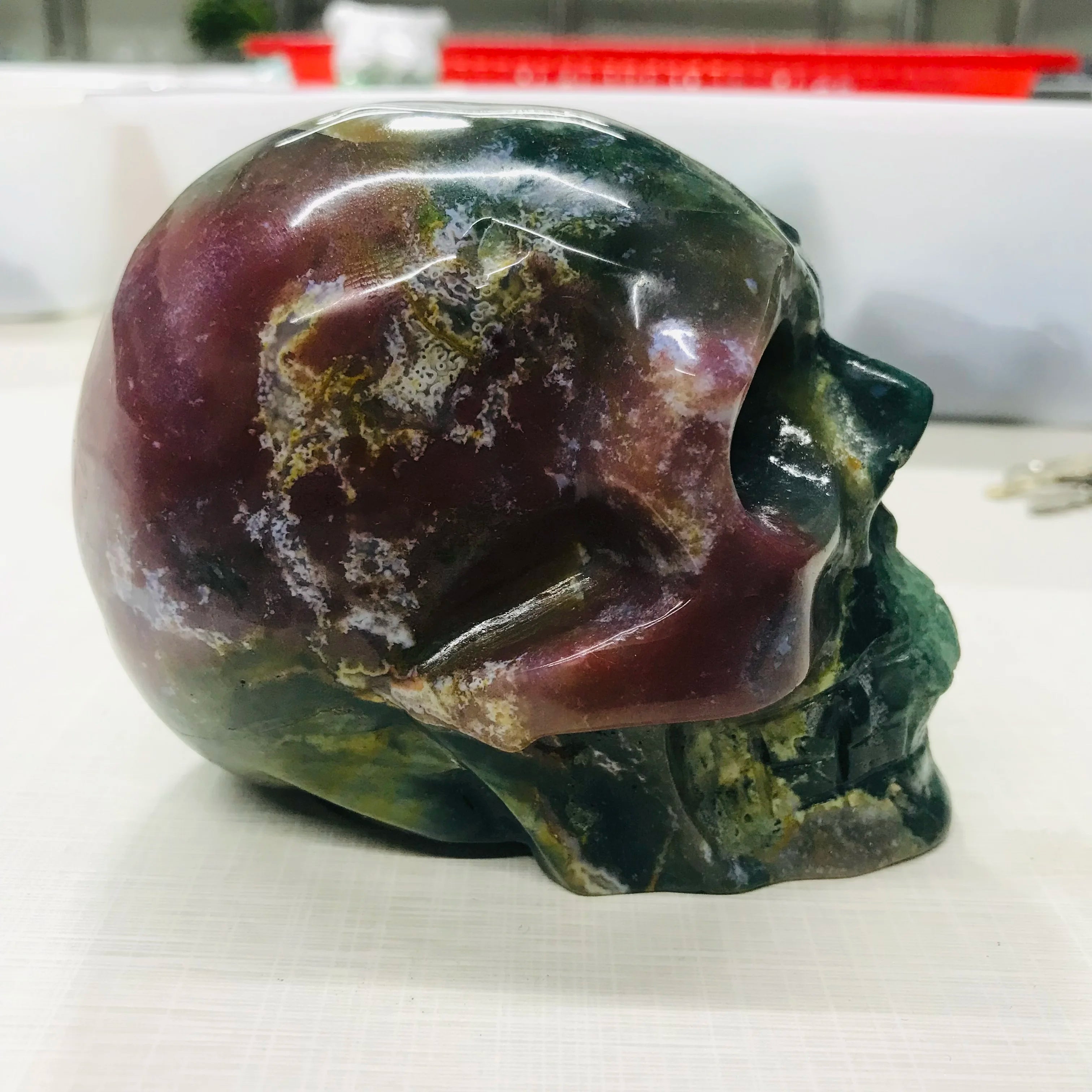 Natural Water Grass Agate Skull - Moss Agate Healing Crystal Stone for Meditation, Reiki & Energy Work - Natural Quartz Mineral Specimen for Spiritual Healing & Home Decor