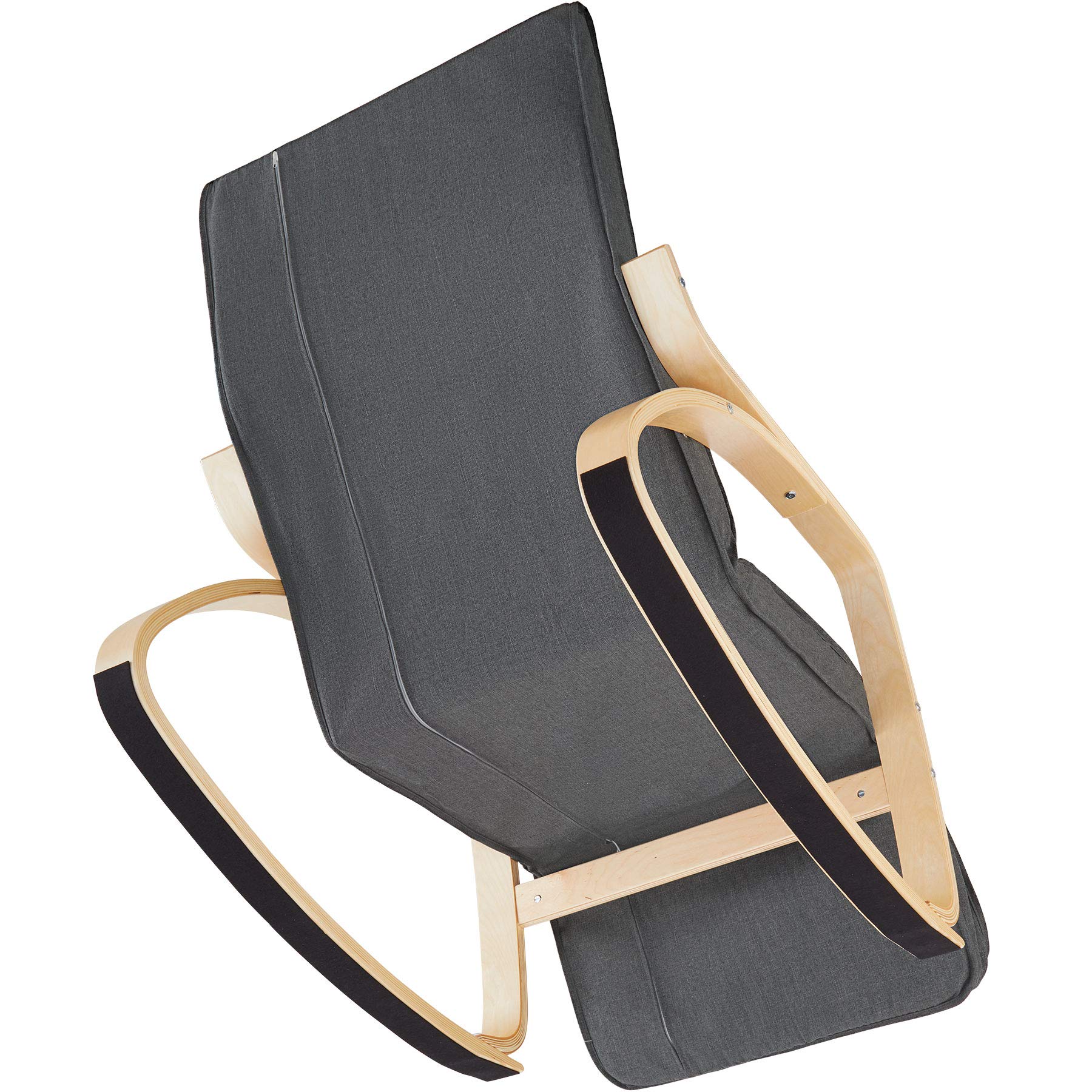 Tectake® Ergonomic Rocking Chair with Adjustable 5-Position Footrest, Soft Cushion with Zipper, Non-Slip Pads, Sturdy Frame - Dark Gray - Perfect for Living Room, Reading Nook & Relaxation