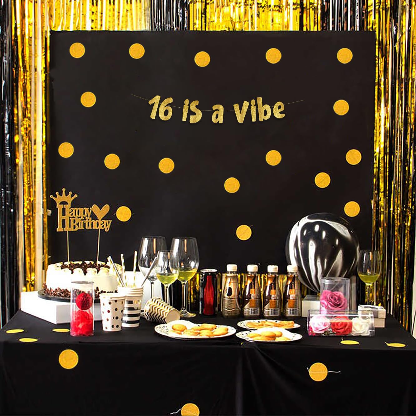 16 is a Vibe Gold Glitter Banner - 16th Birthday Party Decorations, Sweet 16 Party Supplies, Teen Birthday Gifts & Celebration Ideas for Girls & Boys | Perfect for Sweet 16 Decor, Photo Backdrops & Milestone Birthday Parties