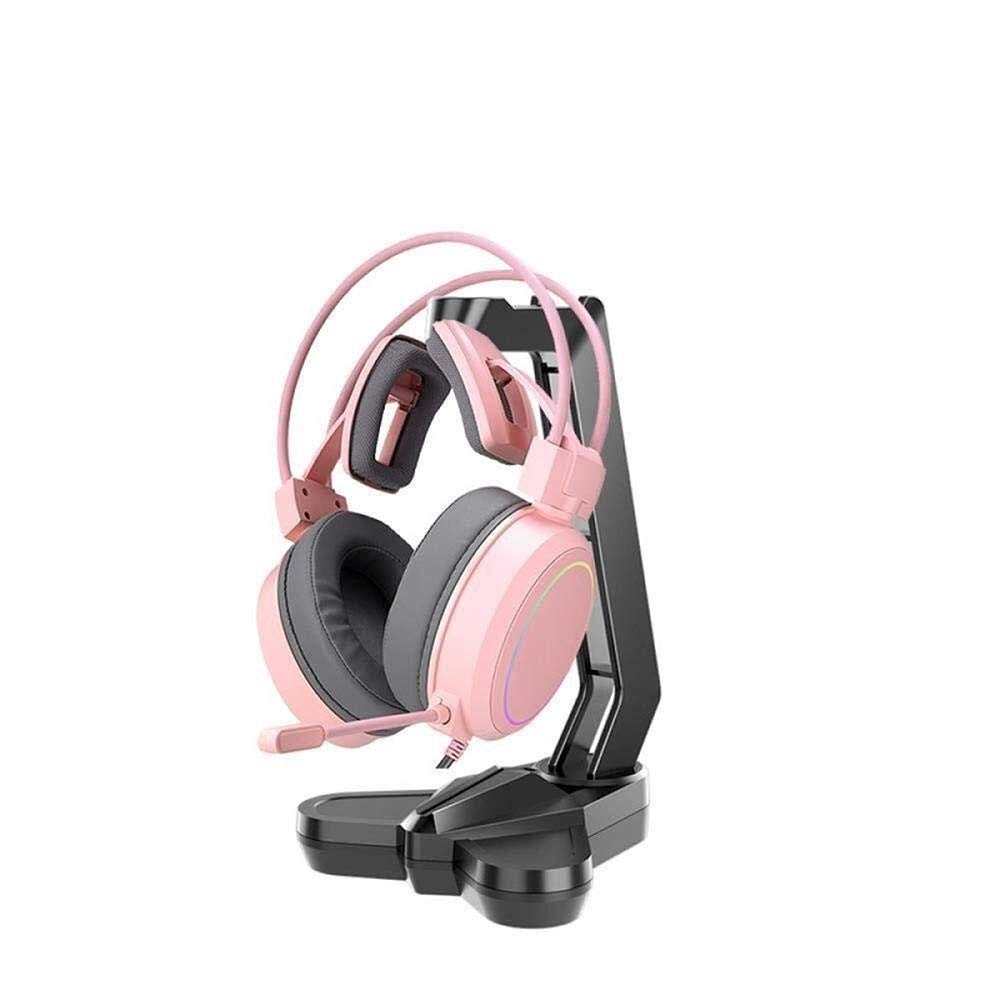 AMOSD 7.1 Surround Sound Gaming Headset with LED Lights & Noise-Canceling Mic - USB Wired Headphones for PC, Laptop, PS4 (Pink) | Perfect for Competitive Gaming, Streaming & Online Meetings