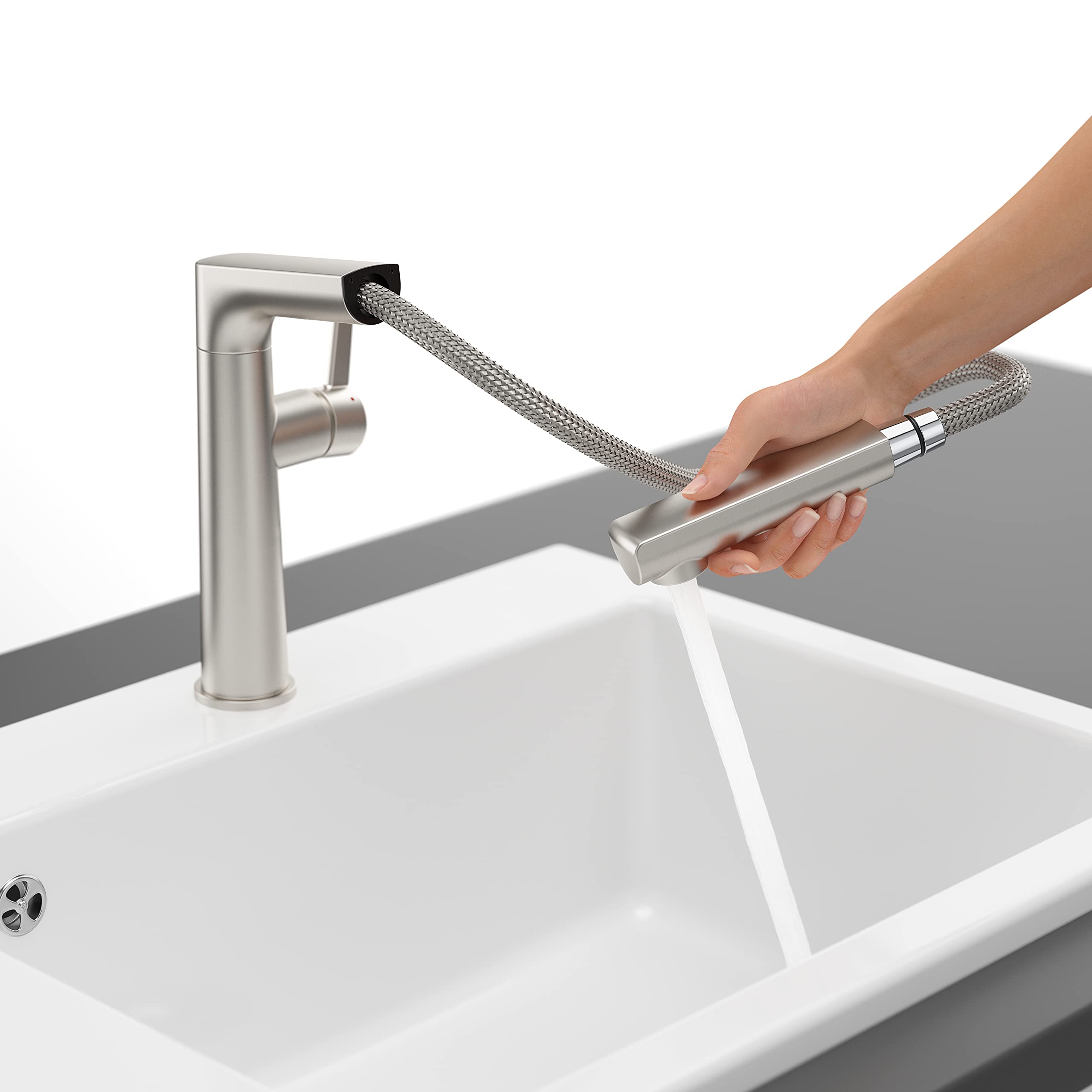 Villeroy & Boch VB-9269 00 LC Sorano Sky Shower Kitchen Faucet in Brushed Stainless Steel - Modern Pull-Down Sprayer for Sink, Ideal for Cooking and Dishwashing