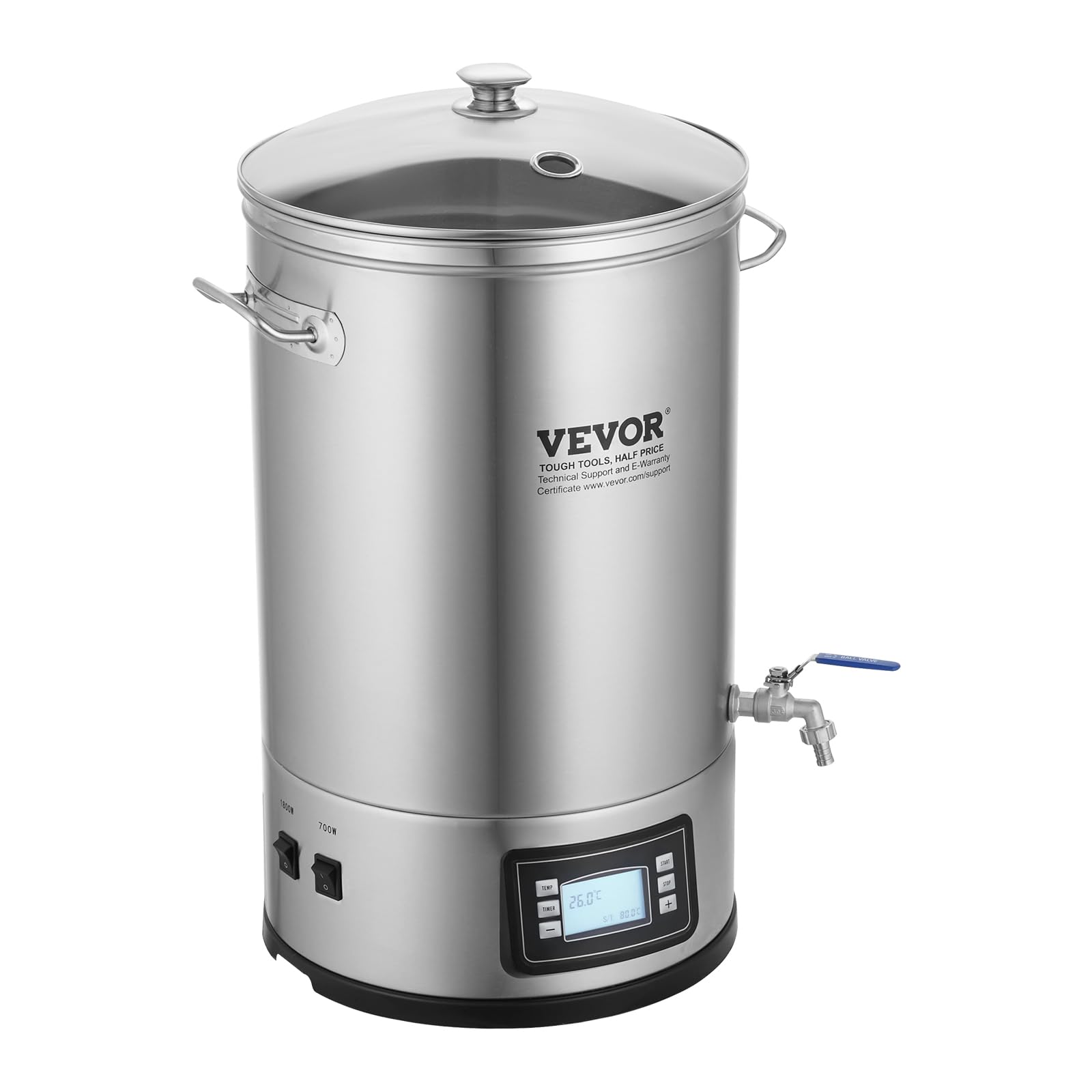 VEVOR 8 Gallon Electric Brewing System - All-in-One Home Beer Brewer with 304 Stainless Steel Stock Pot, Digital Control Panel, Glass Lid & Spigot - Perfect for Homebrewing, Craft Beer Making & DIY Brewing Projects