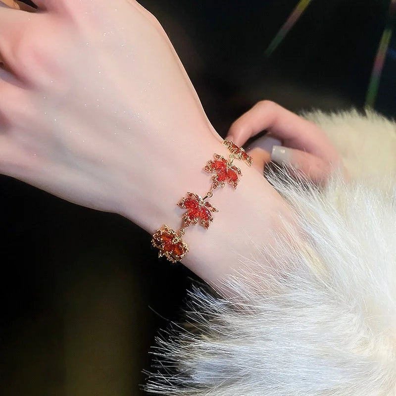 Orange Maple Leaf Bracelet - Handmade Woodland Jewelry Gift for Women | Nature Inspired Leaf Bracelet | Perfect for Outdoor Adventures, Fall Fashion & Boho Style