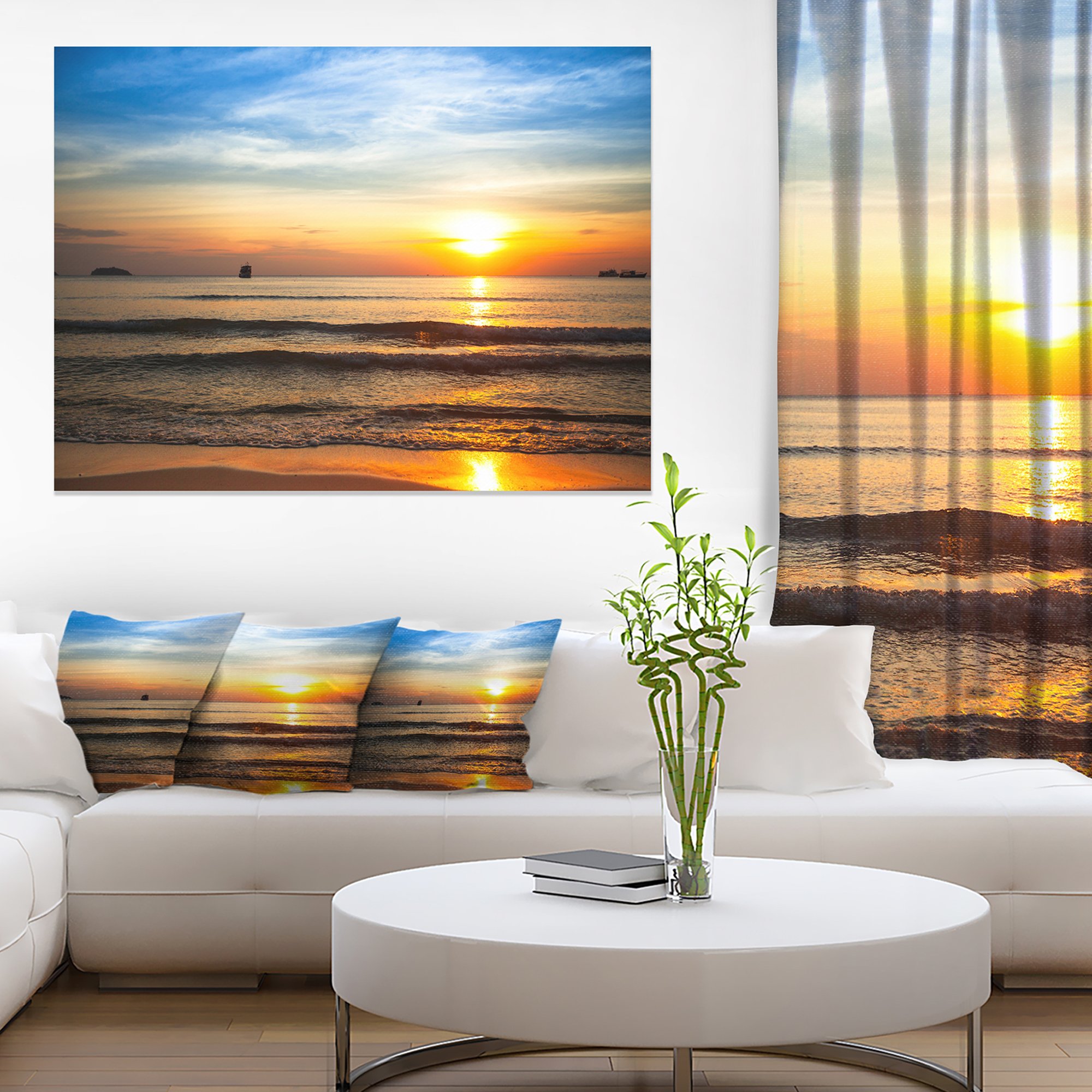 Stunning Sunset Over Clam Beach - Modern Coastal Canvas Wall Art Print for Living Room, Bedroom & Office Decor