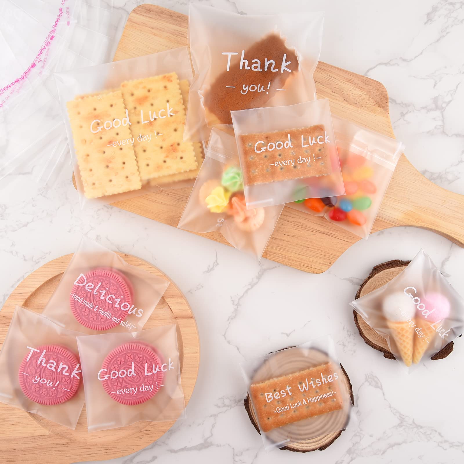 200 Pcs Frosted Self-Sealing Candy Bags for Snacks, Cookies & Chocolate - Party Treat Packaging