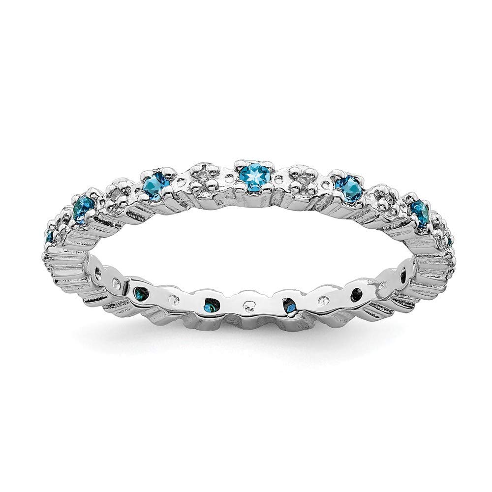 925 Sterling Silver Stackable Blue Topaz & Diamond Ring for Women - Size 5-10 | Elegant Jewelry Gift for Anniversary, Birthday & Special Occasions