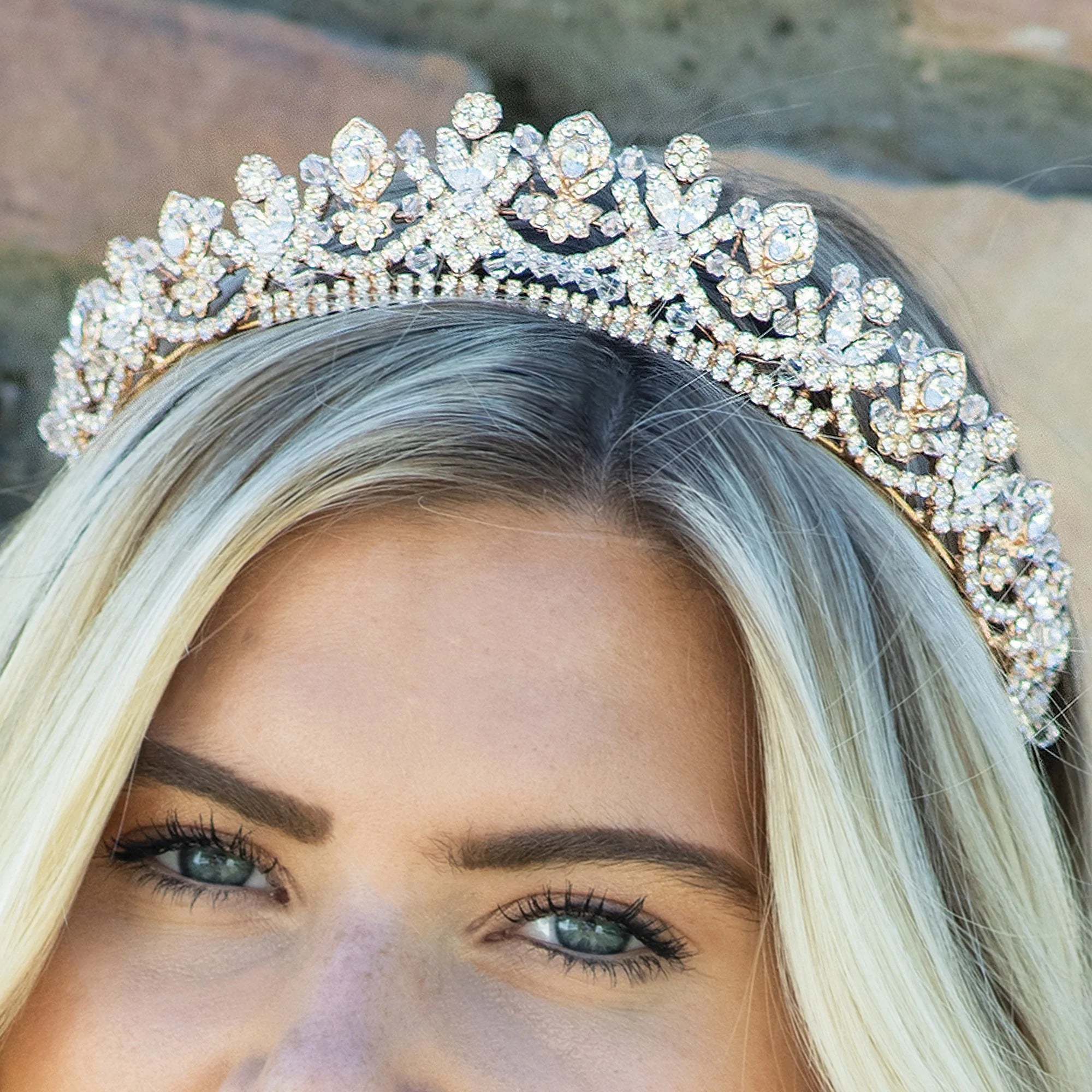 Elegant Rose Gold Wedding Tiara with Sparkling Crystals - Princess Aria Style Bridal Crown for Weddings, Prom, Pageants & Special Occasions