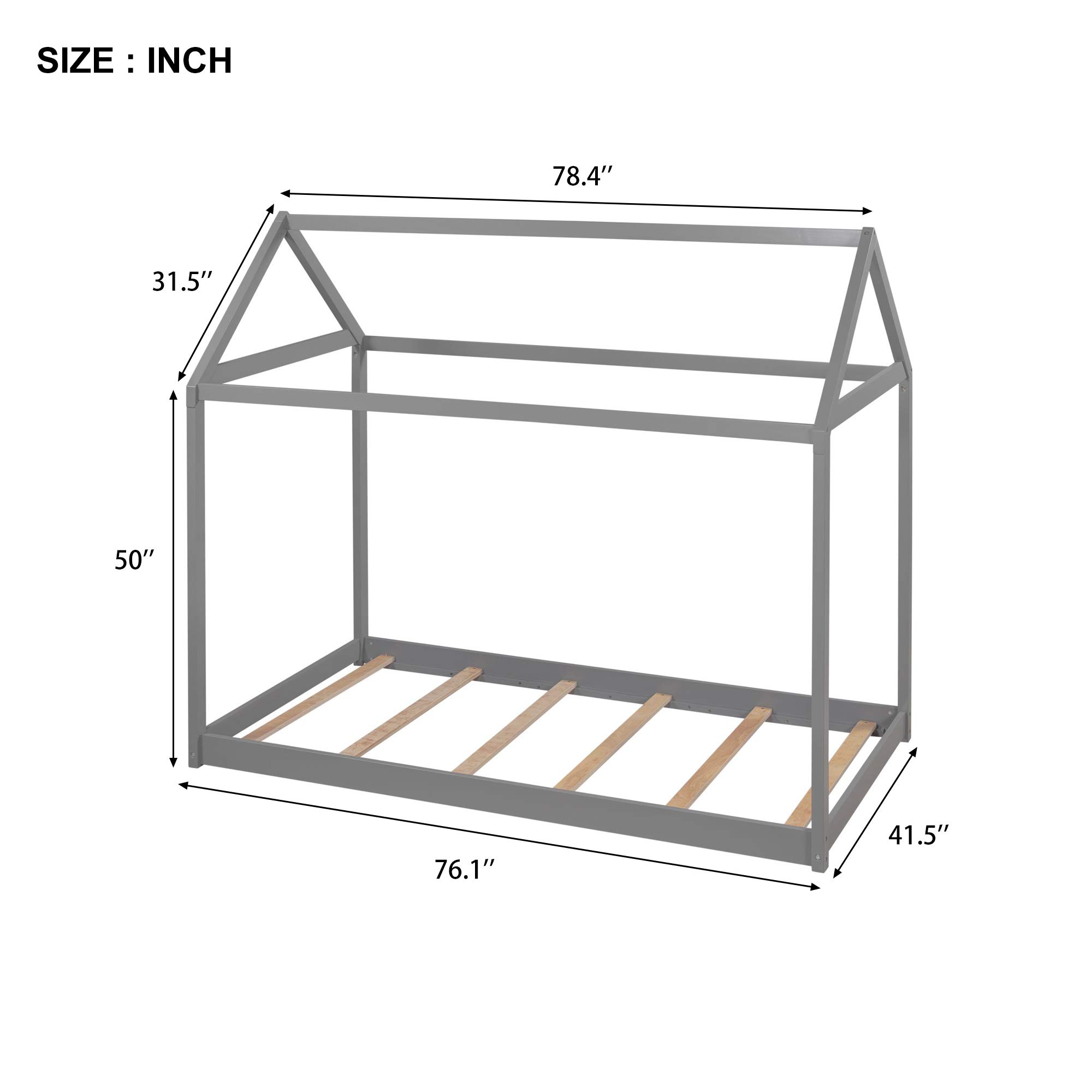 Wooden Twin Size House Bed Frame with Roof for Kids & Teens - No Box Spring Needed - Perfect for Children's Bedrooms, Playrooms & Cozy Sleep Spaces