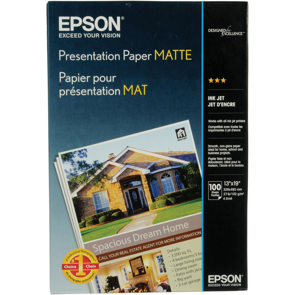 Epson Presentation Paper Matte 13x19 Inches (100 Sheets) - Premium Matte Photo Paper for High-Quality Prints, Presentations, and Art Projects