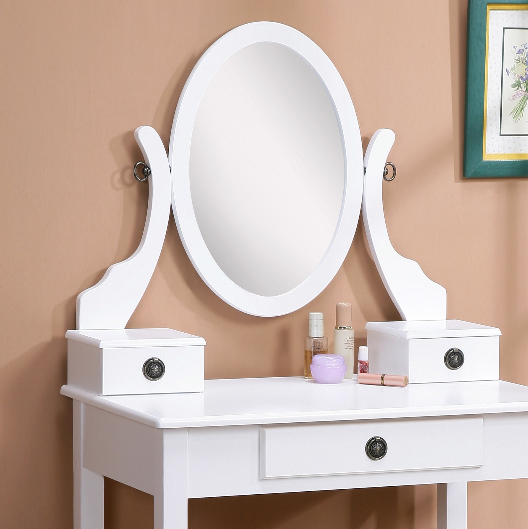 Roundhill Furniture Moniya Wood Makeup Vanity Table with Stool Set - Elegant Dressing Table for Bedroom, Bathroom & Salon Use