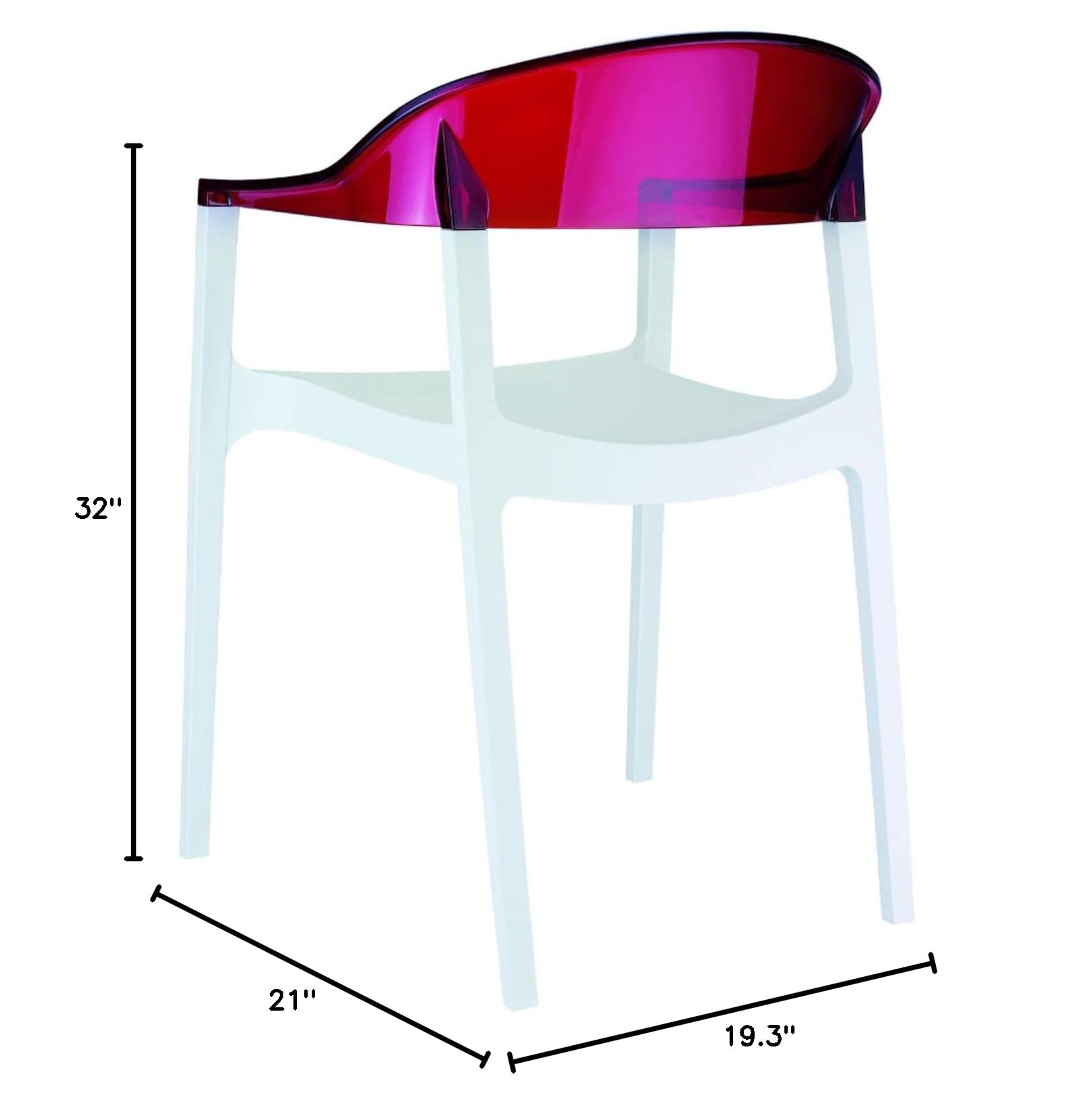 Modern Dining Chairs Set of 2 - White Seat & Transparent Red Back - Mid-Century Style Accent Chairs for Kitchen, Dining Room, or Office - Comfortable & Stylish Home Decor