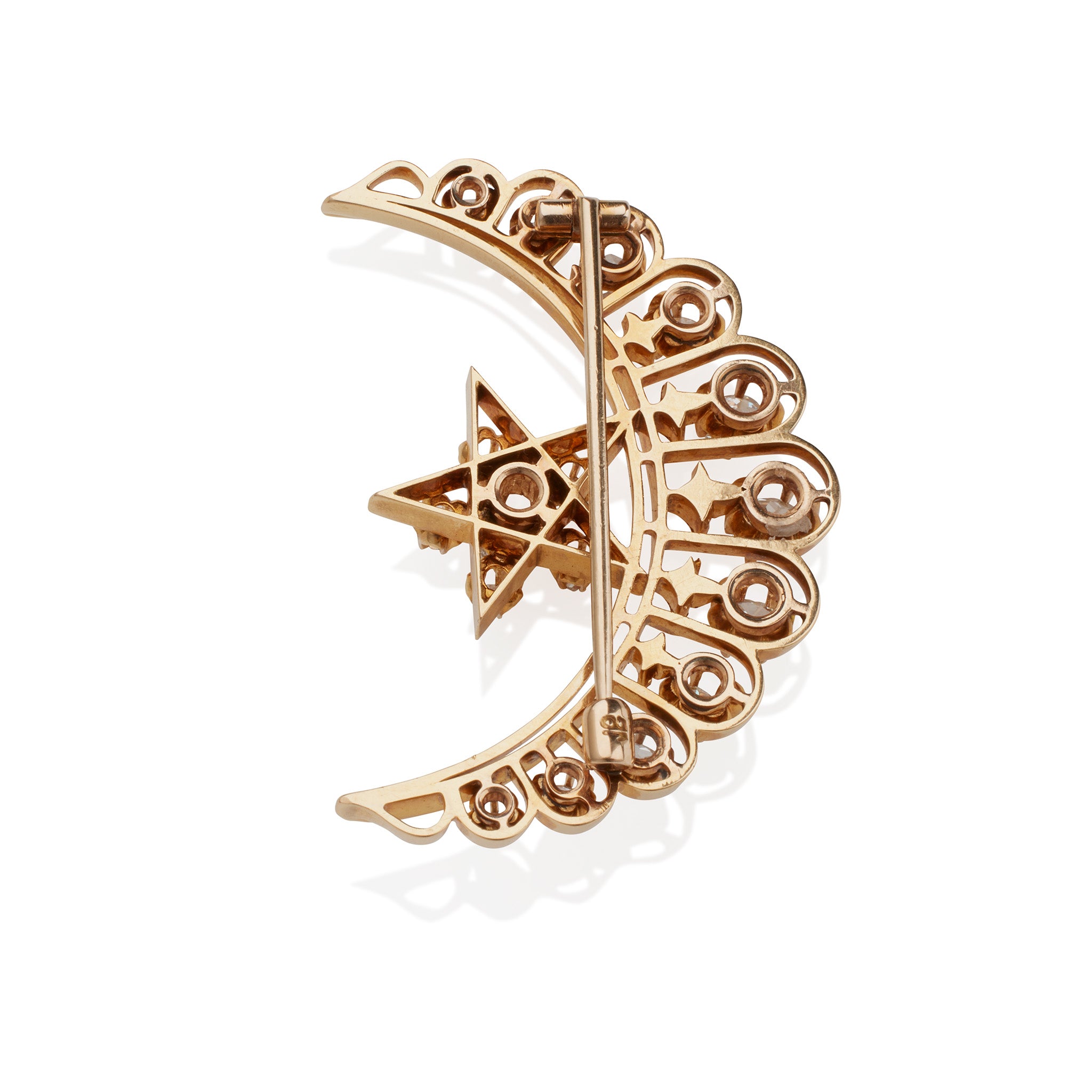 Vintage Old Mine Cut Diamond Star and Crescent Moon Brooch - Antique Jewelry for Women, Bridal Accessories, Evening Wear & Special Occasions