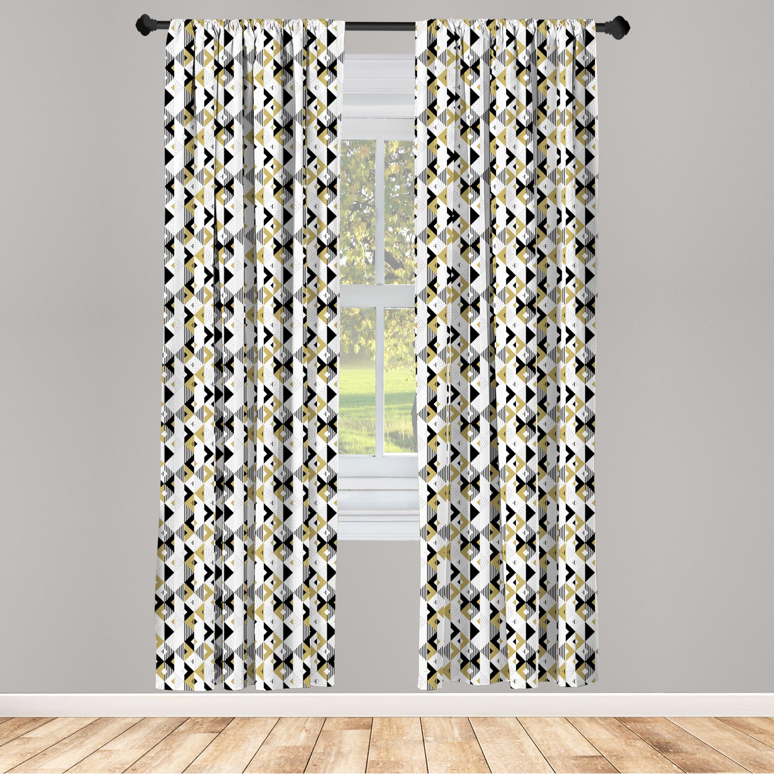 Ambesonne Geometric Curtains - Modern Abstract Triangle & Rhombus Pattern with Striped Dotted Background, 2 Panel Set (28