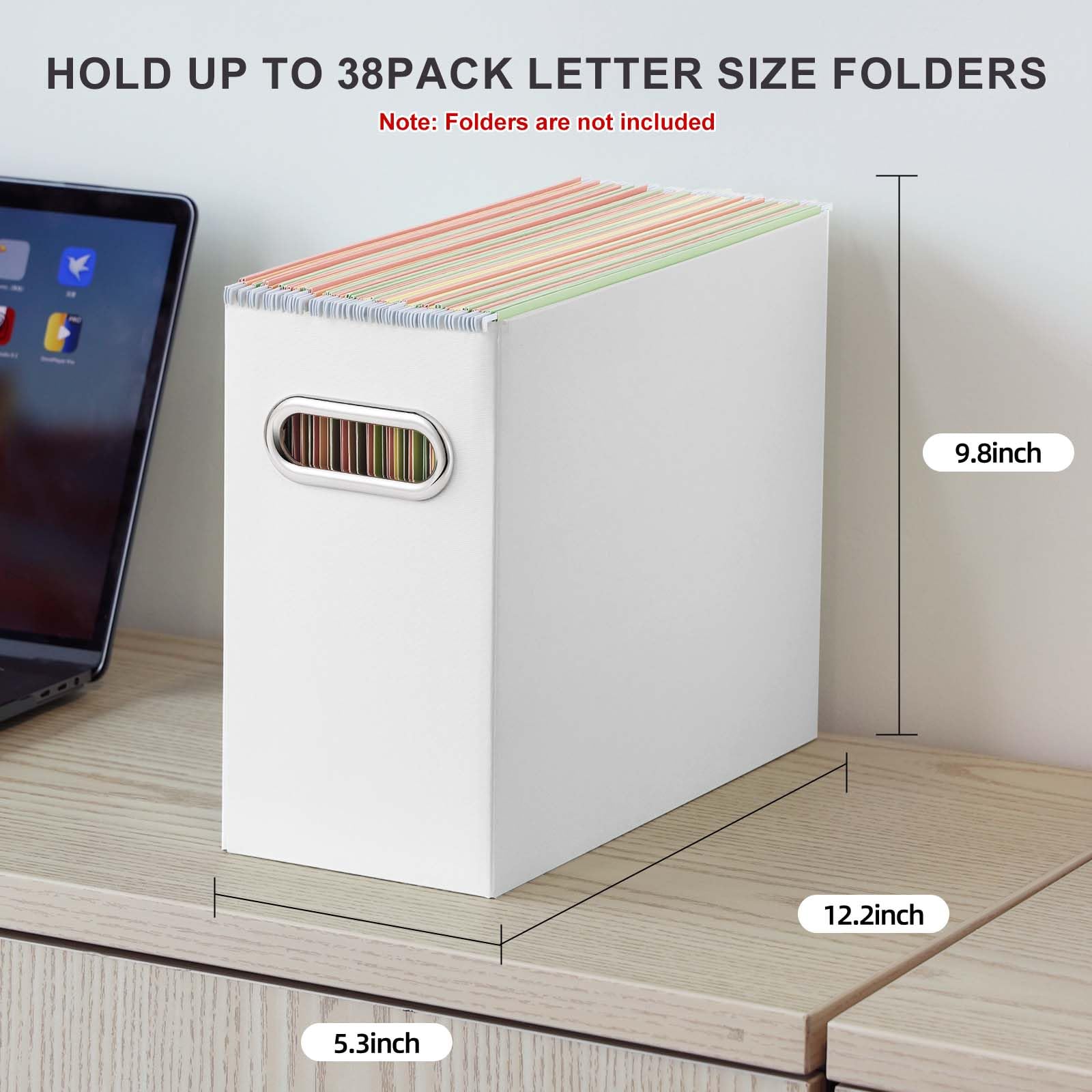 Oterri File Organizer - 2 Pack Small Storage Box, Collapsible Cardboard File Folder Organizer for Letter Size Documents, Portable Hanging File Box with Handle - Perfect for Office, Home & School Organization (White)