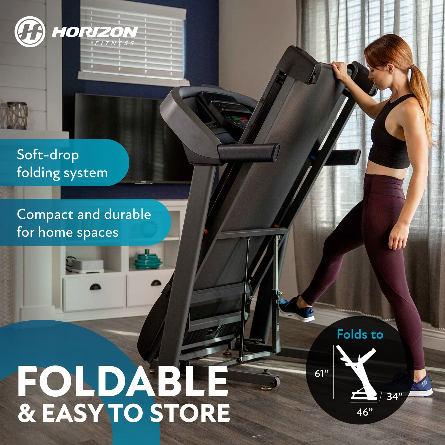 Horizon Fitness Folding Treadmill - Compact Home Gym Equipment for Running & Walking | Perfect for Small Spaces & Apartment Workouts