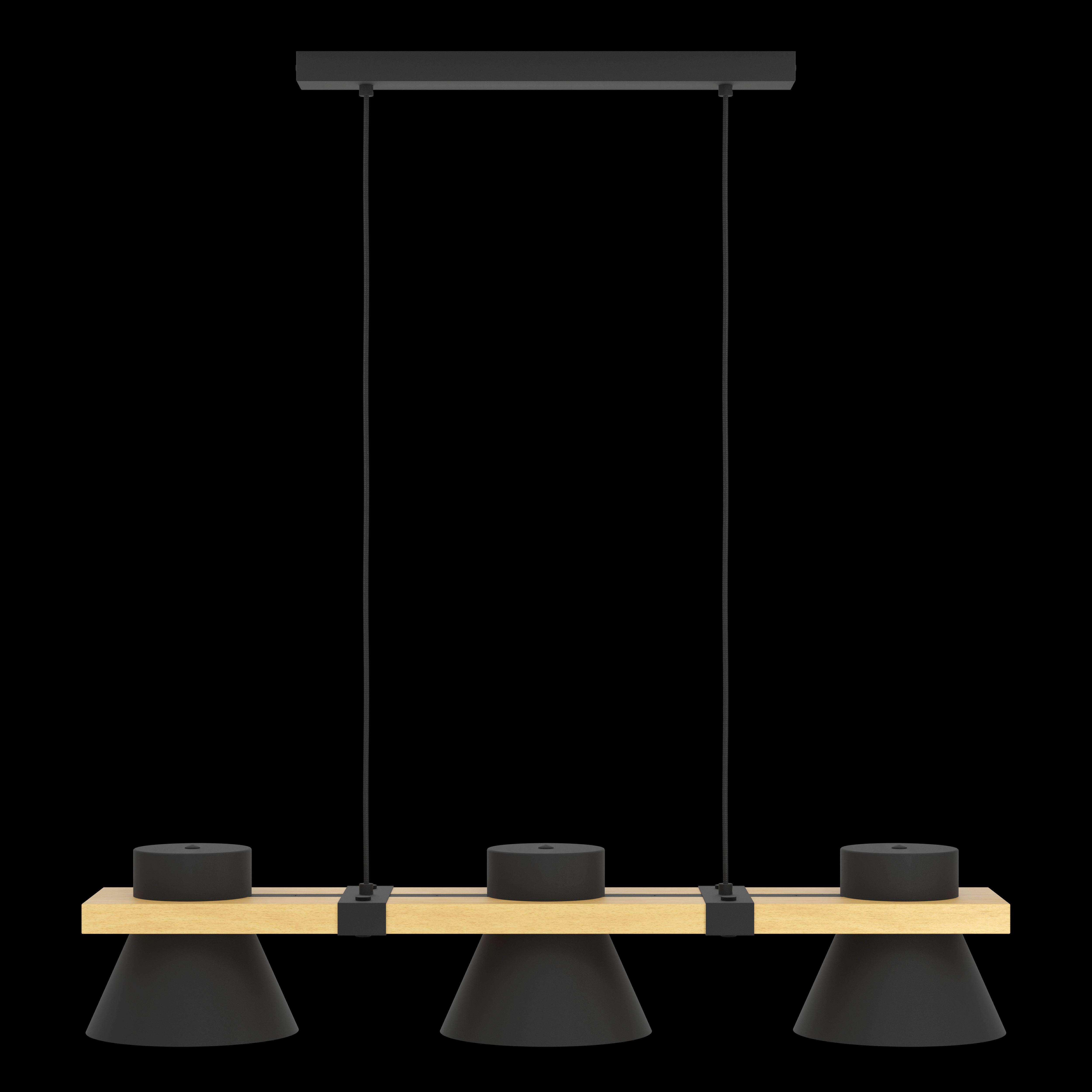 Eglo Maccles 3-Light Black Wood Ceiling Pendant with Wooden Plate - Modern Farmhouse Lighting for Kitchen, Dining Room, and Living Room