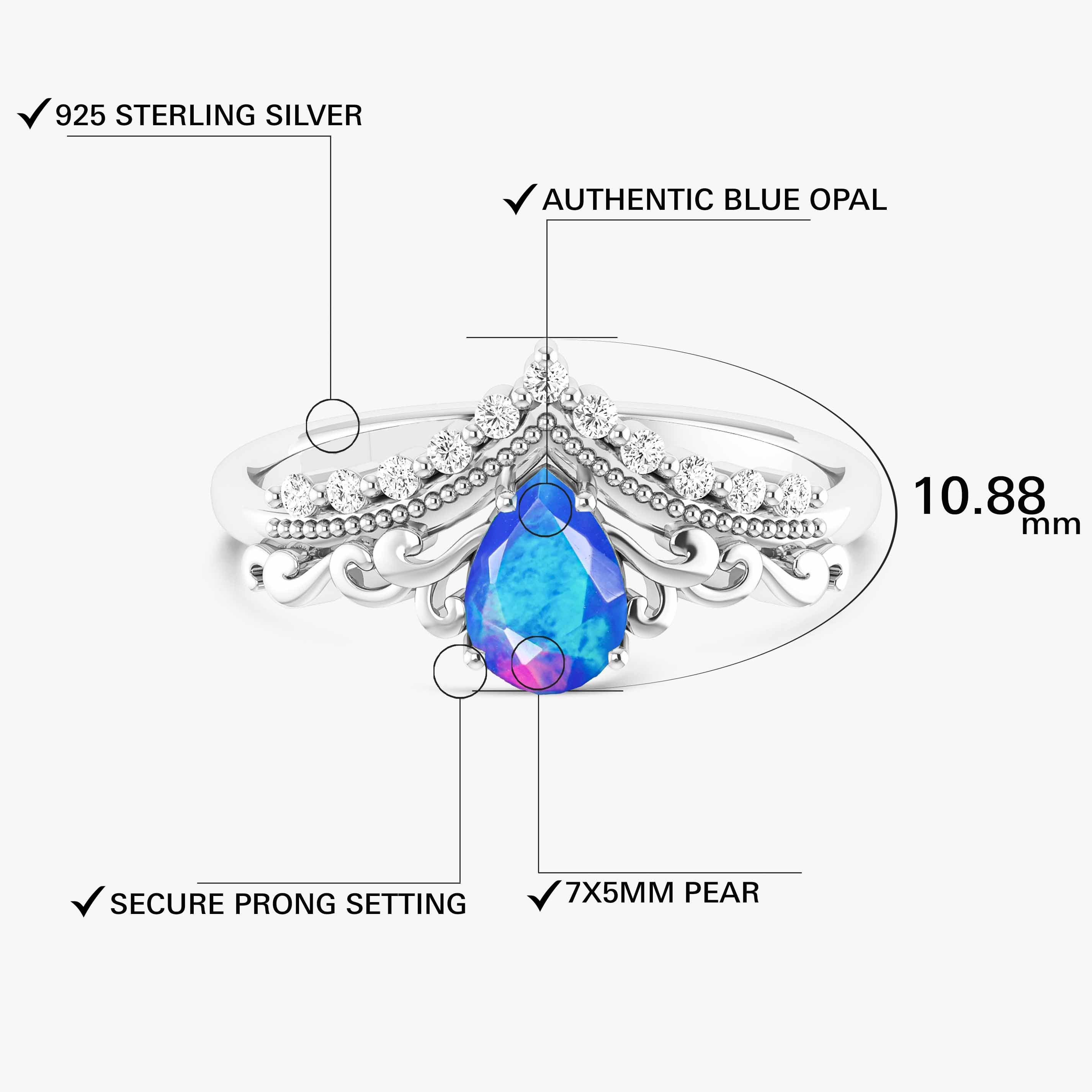 Blue Ethiopian Opal Gemstone Crown Style Ring for Women | Handmade Sterling Silver Jewelry | Perfect for Weddings, Parties & Special Occasions