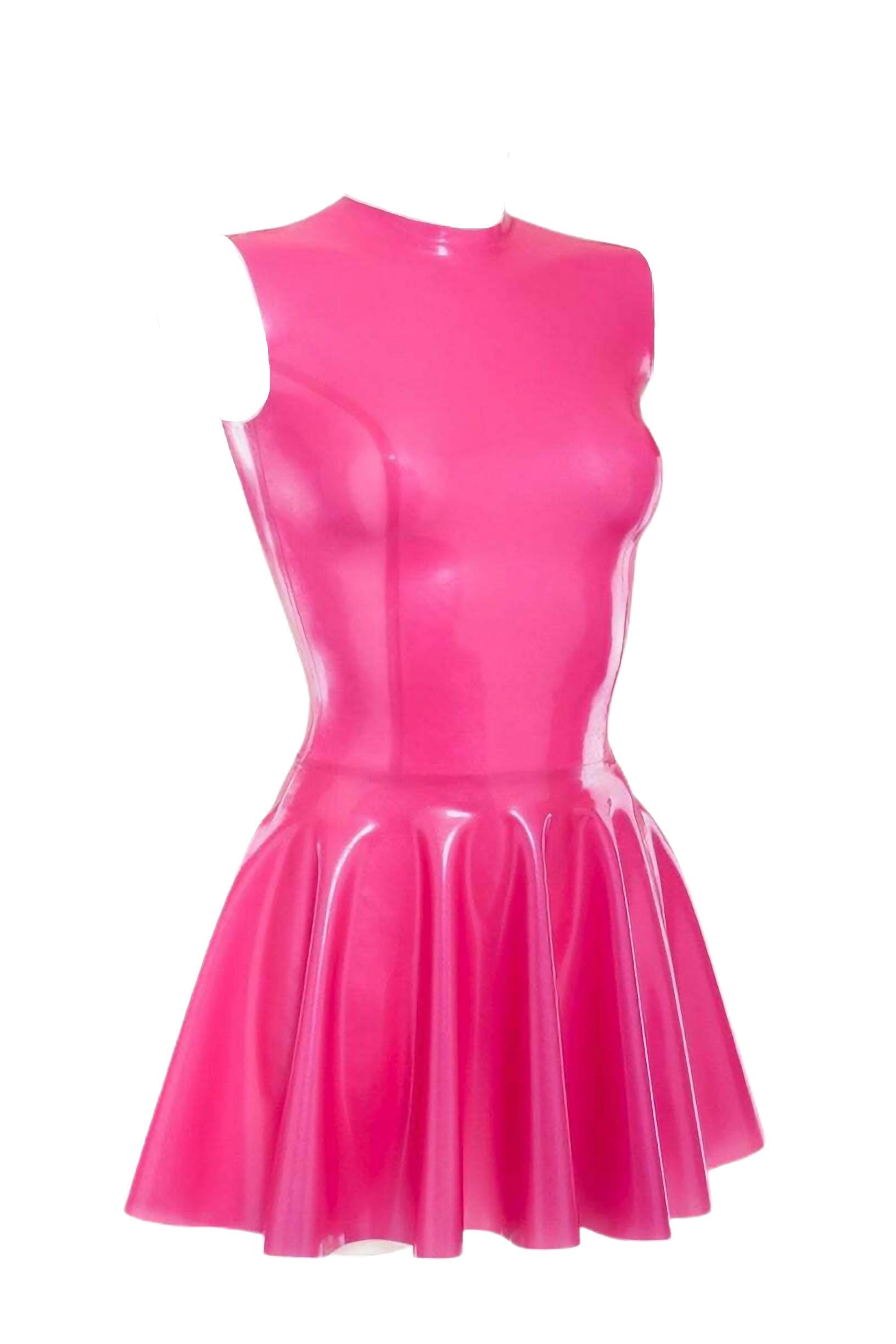 Stylish Latex Pleated Skirts & Sleeveless Boat Neck Dresses - 0.4mm Thick Customizable Pink Short Skirt Dress (No Zipper) | Perfect for Clubwear, Cosplay, and Fashion Shows