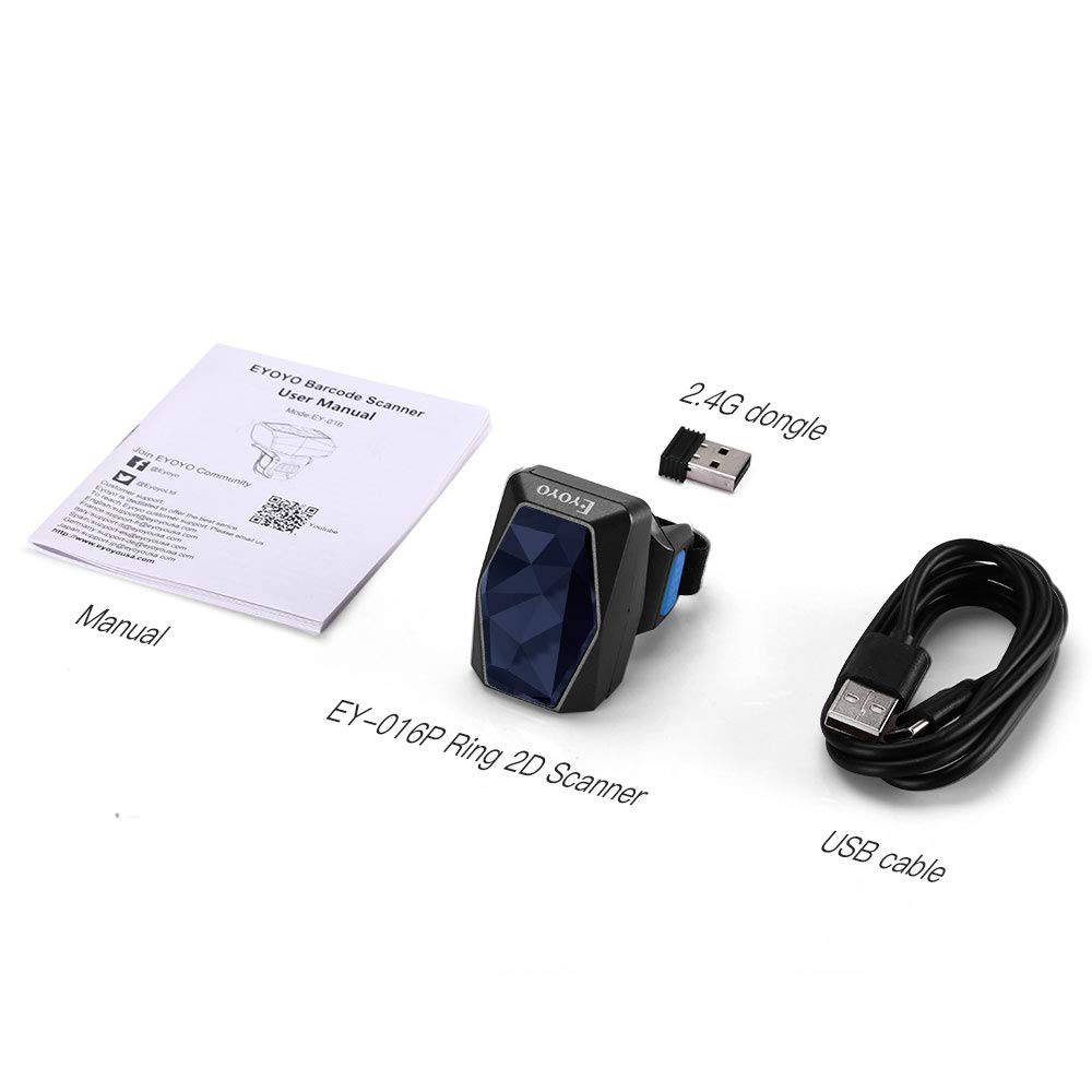 Eyoyo Upgraded 2D Ring Barcode Scanner - Bluetooth, USB Wired & 2.4G Wireless Wearable Mini Barcode Reader for 1D/2D QR Codes, Data Matrix, PDF417 - Compatible with iPhone, Android, Tablet, PC - Perfect for Retail, Warehouse, Inventory Management & Mobile POS Systems