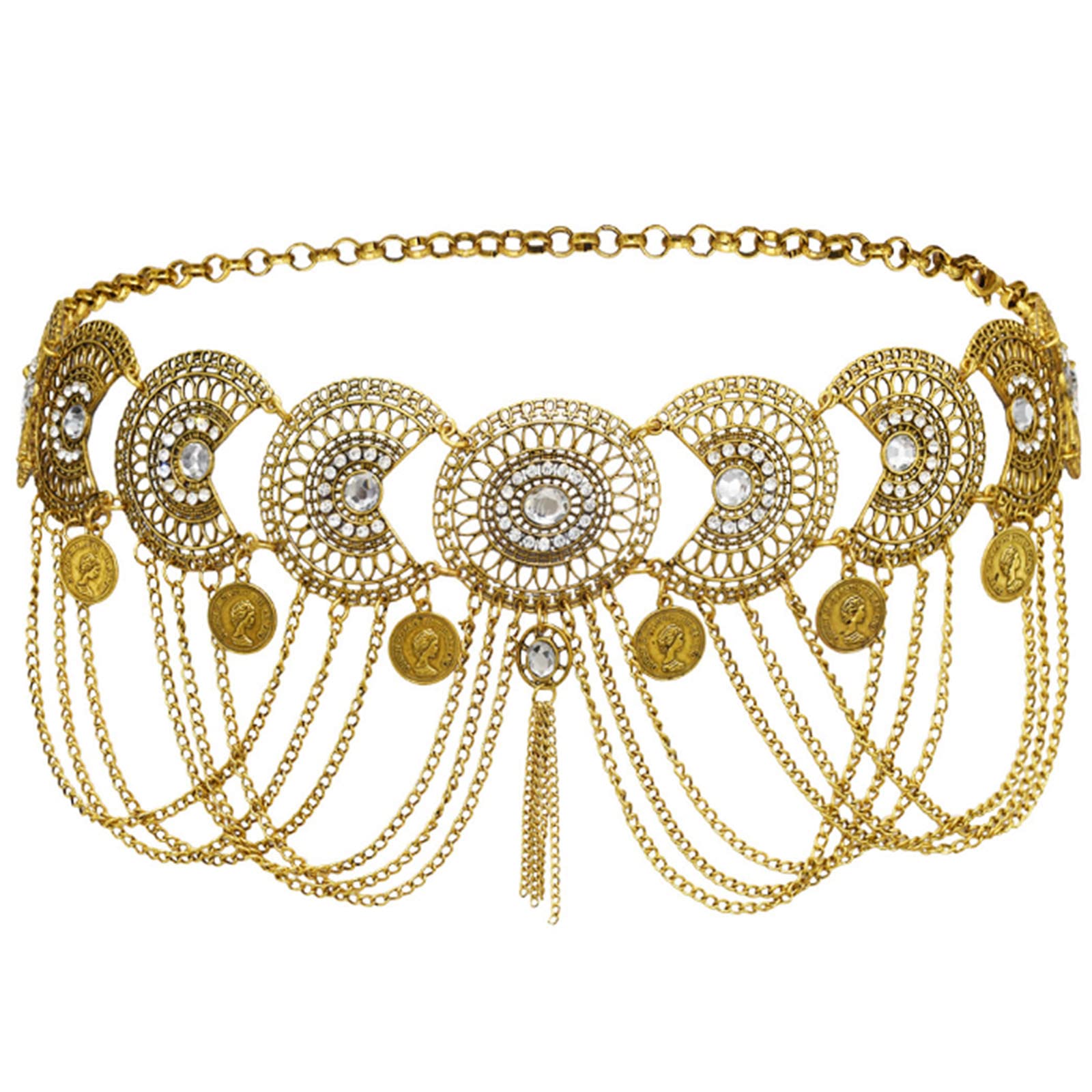 Vintage Coin Tassel Belly Dance Waist Chain - Adjustable Gypsy Carved Body Jewelry for Women & Girls | Perfect for Beach Parties, Music Festivals & Boho Fashion Accessories