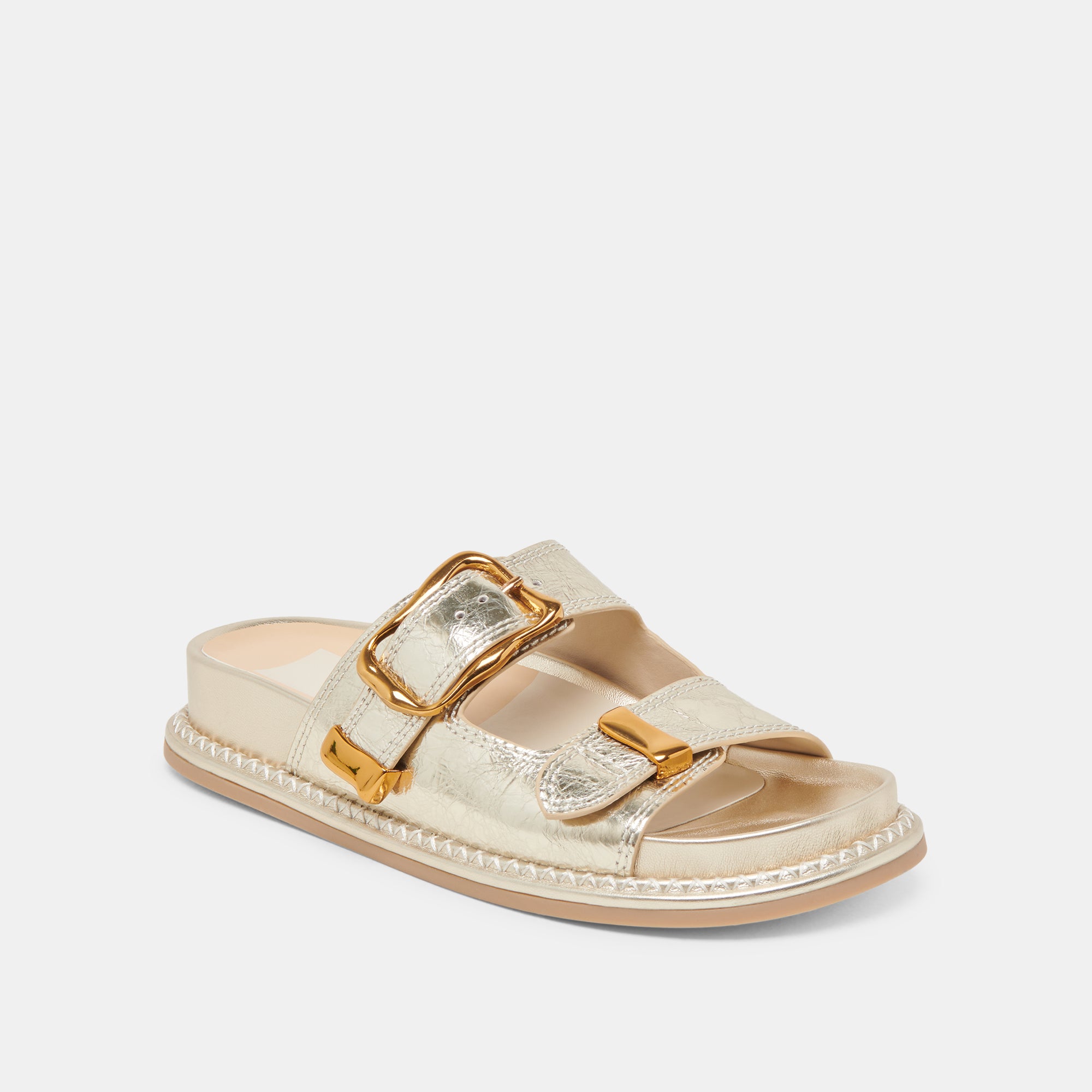 SEVANA Women's Light Gold Distressed Leather Sandals - Comfortable Casual Summer Shoes for Beach, Travel & Everyday Wear