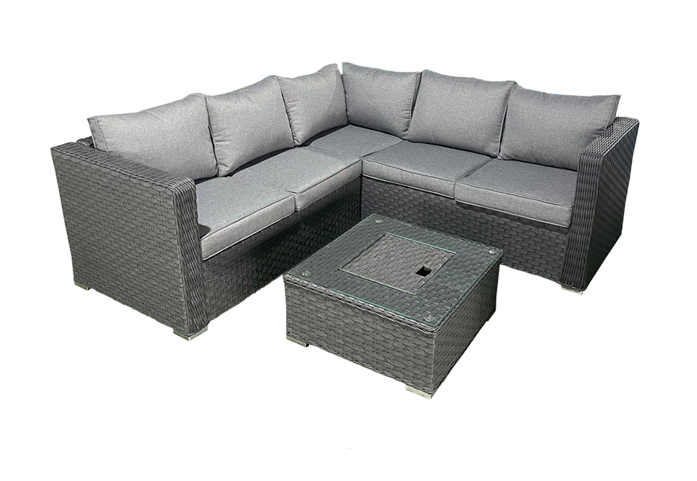 L-Shaped Grey Rattan Outdoor Garden Sofa Set with Ice Bucket Table - Perfect for Patio, Poolside & Backyard Relaxation