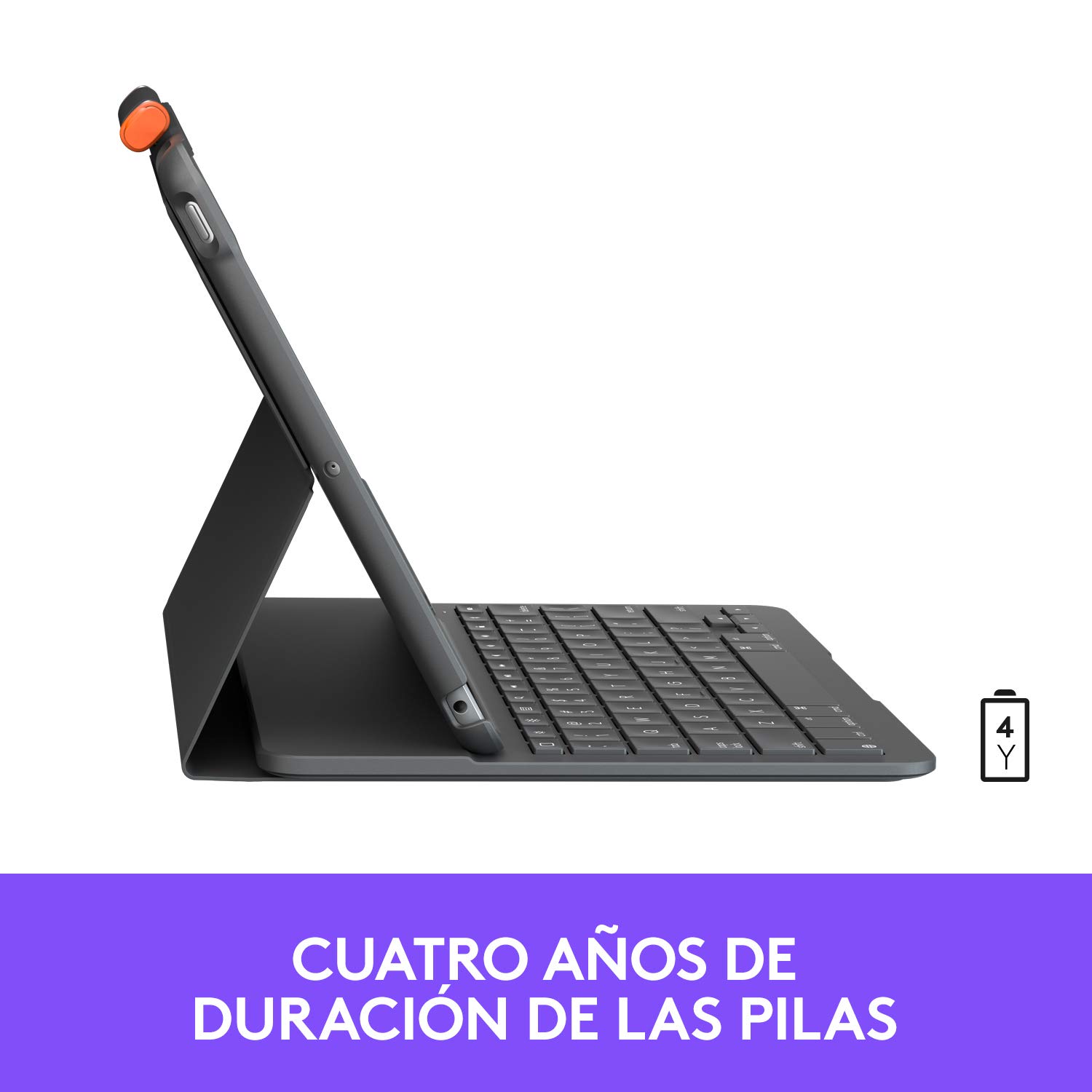Logitech Slim Folio Keyboard Case for iPad (7th, 8th & 9th Gen) - Wireless Keyboard with Spanish QWERTY Layout in Graphite | Perfect for Work, Study & Travel