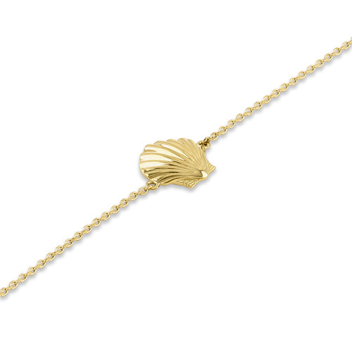 14K Solid Yellow Gold Clam Shell Bracelet for Women - Elegant Handmade Jewelry Gift for Birthday, Anniversary & Special Occasions