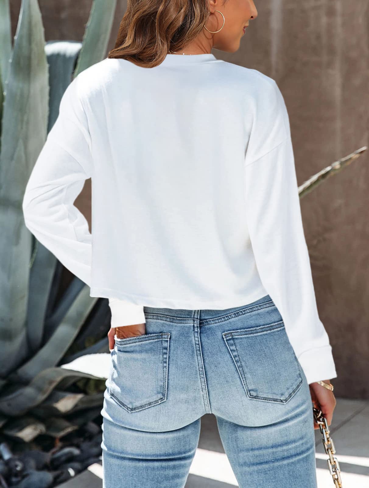 Tankaneo Women's Long Sleeve Crop Tops - Loose Fit Cropped T-Shirt 2025 | Crew Neck Casual Shirt for Women | Perfect for Layering, Streetwear & Everyday Outfits