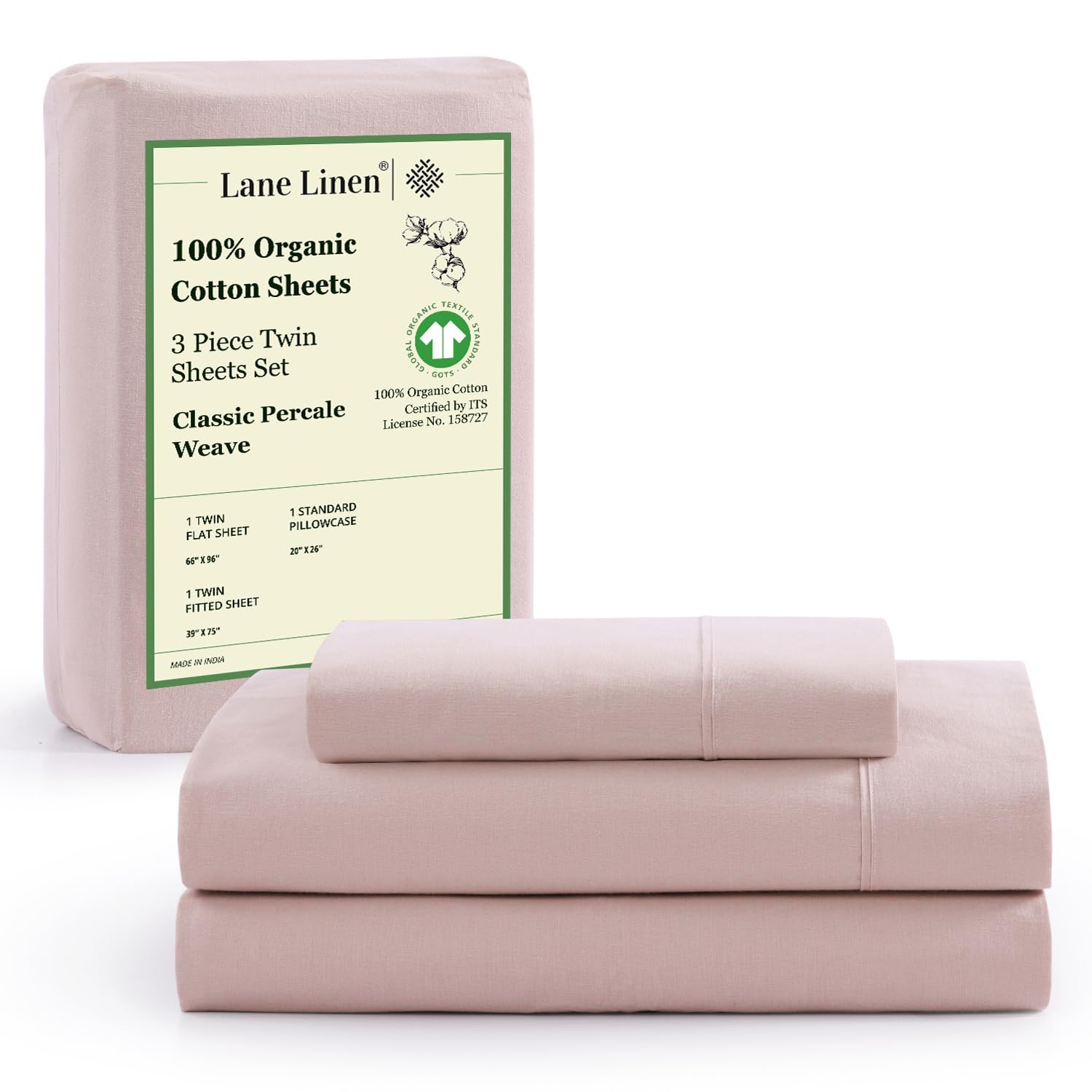Organic Cotton Twin Sheet Set - 100% Premium Percale Bedding, 3-Piece Twin Size with 15