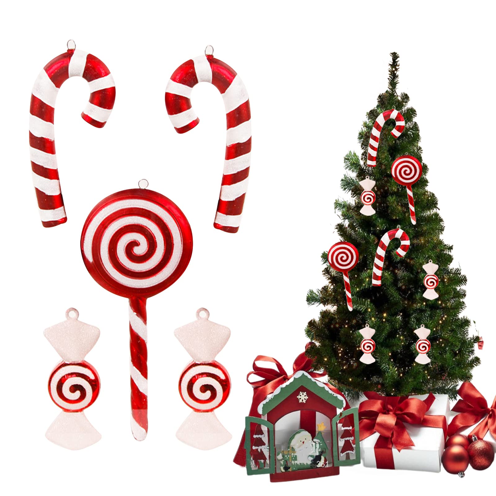 5 PCS Glitter Candy Cane Lollipop Christmas Ornaments - Red Christmas Tree Hanging Decorations for Home, Party & Holiday Crafts | Perfect for Christmas Tree Decor, Gift Wrapping & Festive DIY Projects