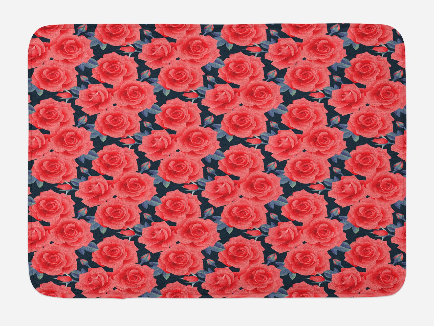 Ambesonne Floral Bath Mat - Non-Slip Plush Bathroom Rug with Romantic Roses & Perennial Flower Buds Pattern, 30.2