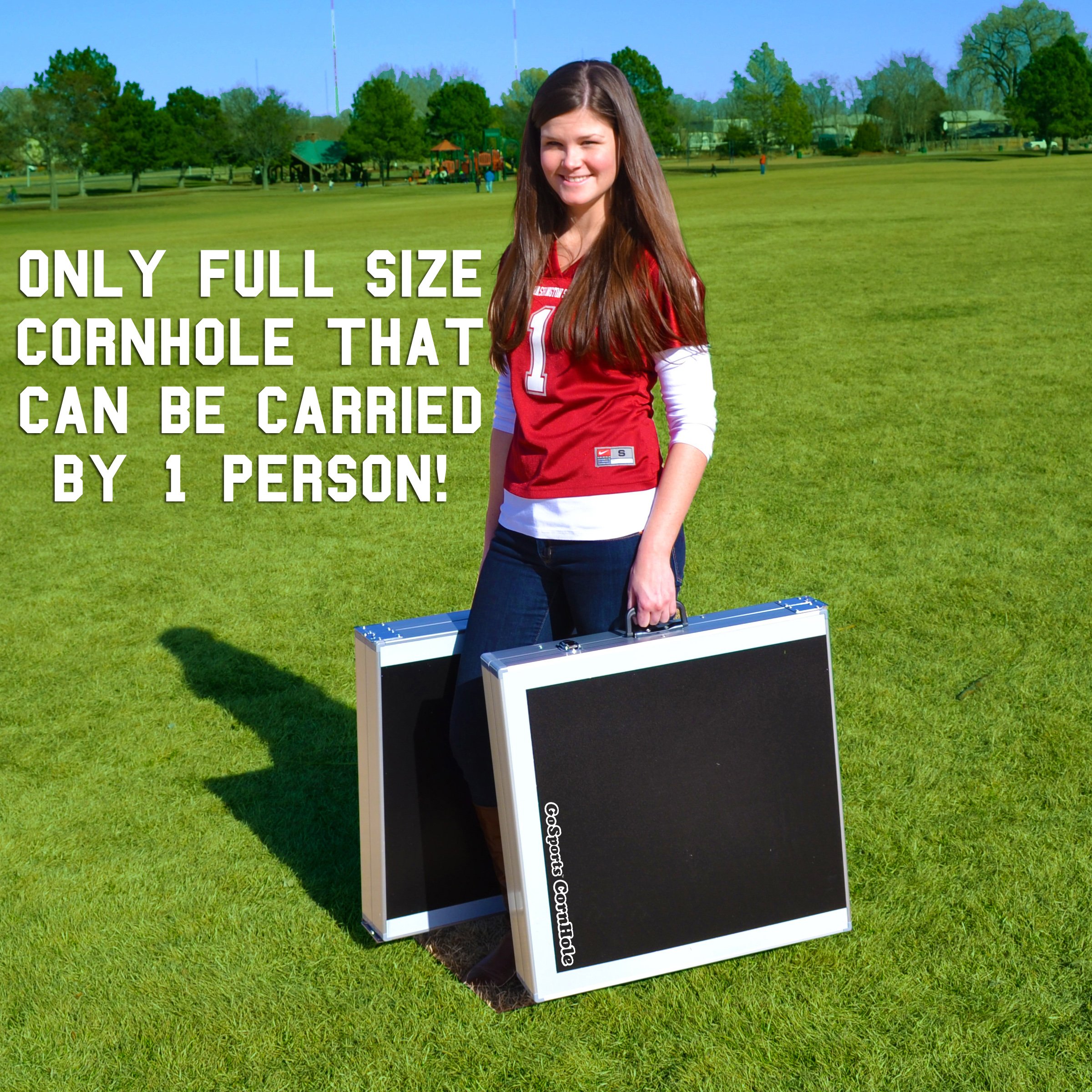 GoSports 4x2 ft Aluminum Cornhole Game Set with LED Lights or Standard - 2 Foldable Regulation Boards & 8 Bean Bags - Perfect for Backyard, Tailgating, and Outdoor Parties