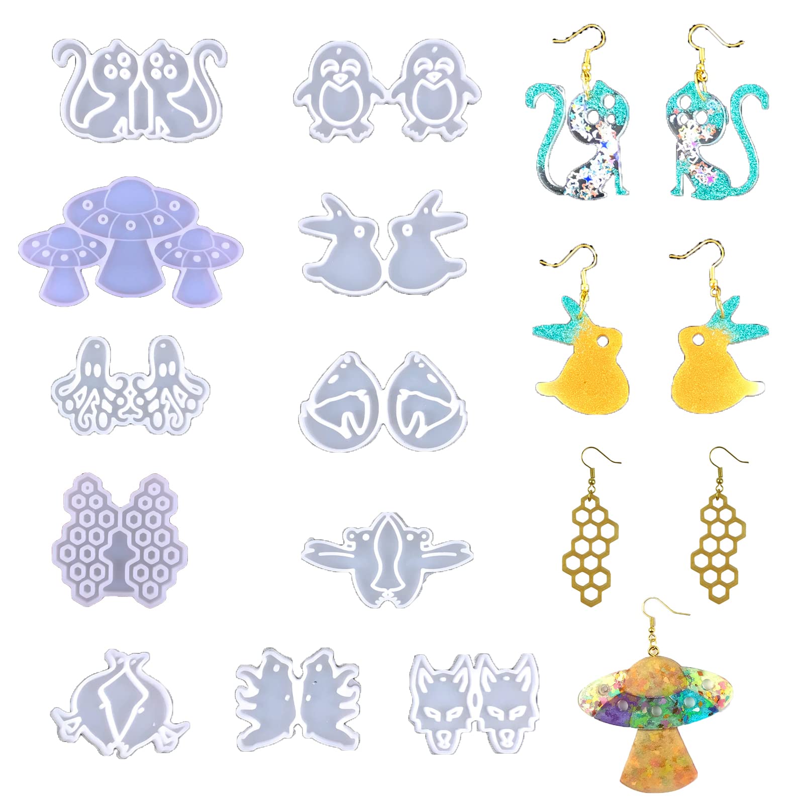 MIMIRACLE 11-Piece Silicone Earring Molds Set - DIY Epoxy Resin Jewelry Making Kit for Earrings, Keychains, Necklaces & Pendants - Perfect for Women & Girls Crafting at Home or Gifts