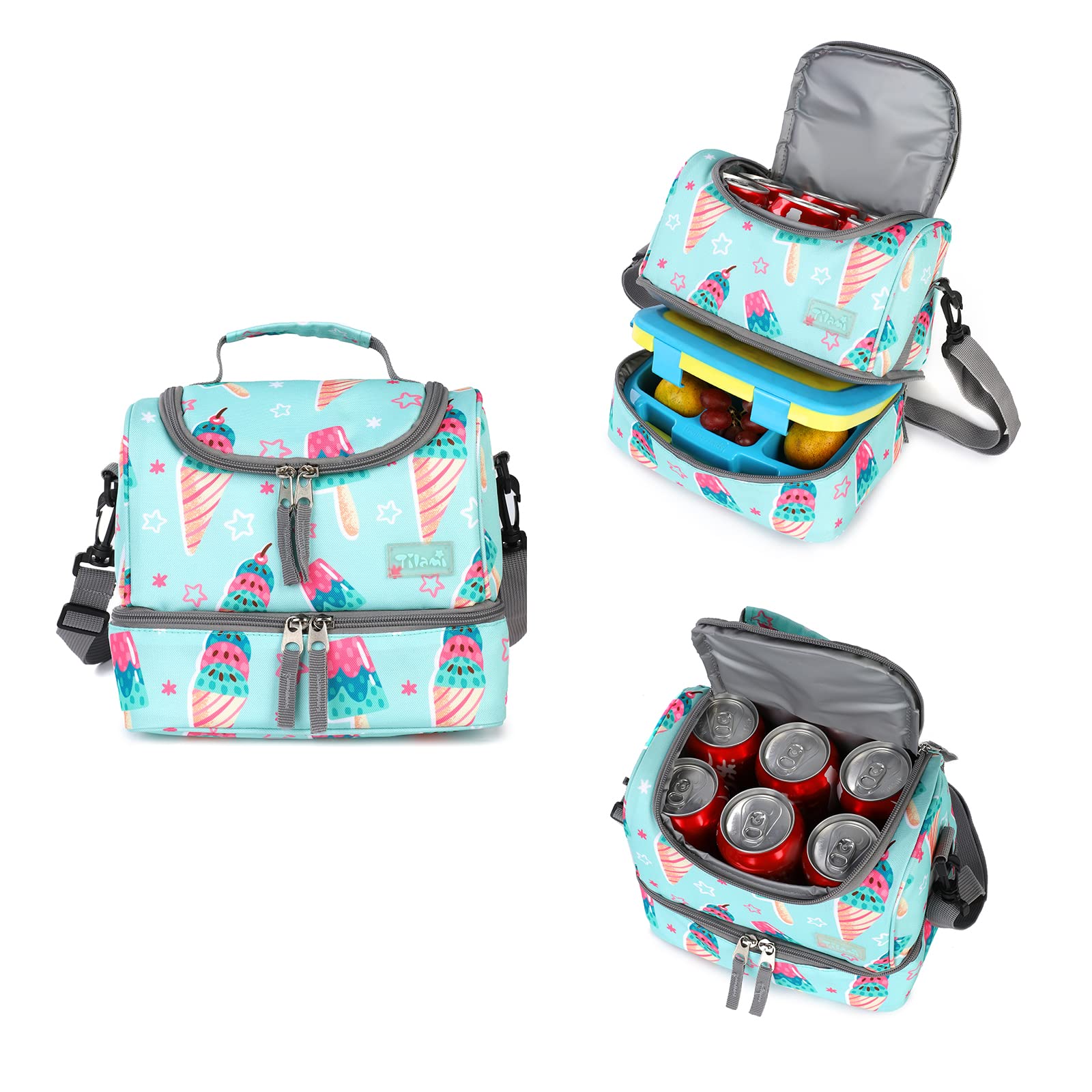 Tilami 18 Inch Rolling Backpack for Kids with Double Handle & Lunch Bag - Wheeled School Backpack, Ice Cream Green - Perfect for School, Travel, and Daily Commute