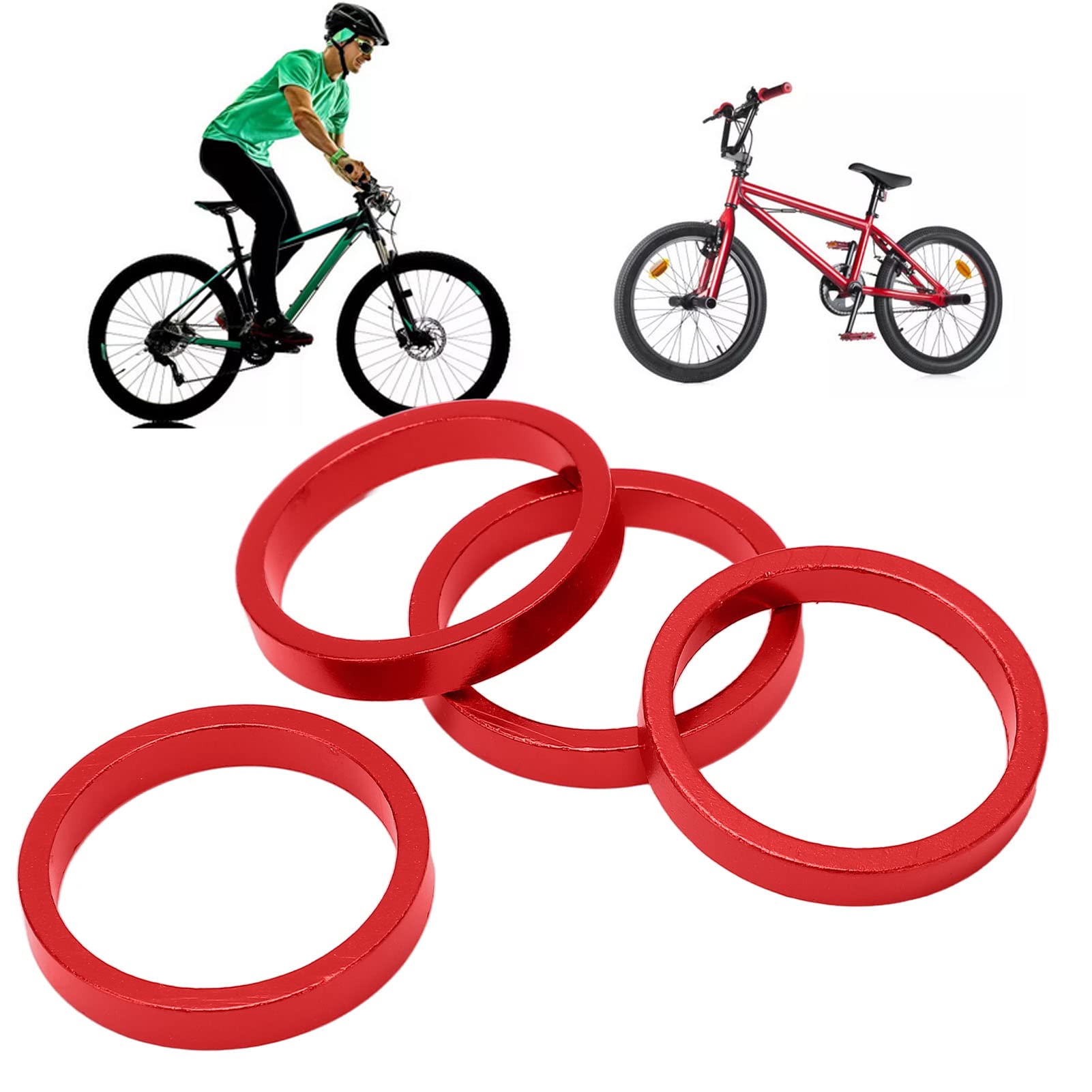 Buachois 4 Pack 28.6mm Aluminum Alloy Bicycle Headset Spacers (5mm) - Compatible with Mountain & Road Bikes - Lightweight Stem Spacers for Handlebar Height Adjustment | Perfect for Cycling Enthusiasts & Bike Maintenance