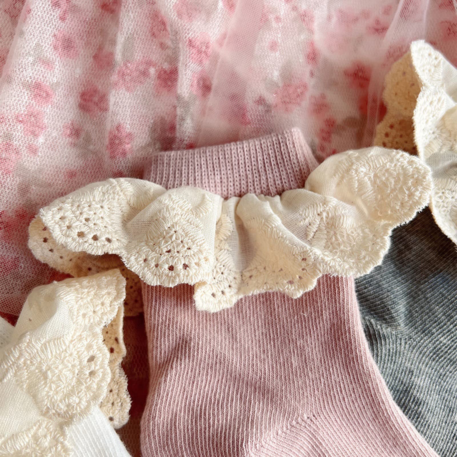 Baby Girls Ruffles Lace Socks - Toddler Princess Frilly Dress Socks - Soft Infant Ankle Socks for Parties, Photography & Special Occasions