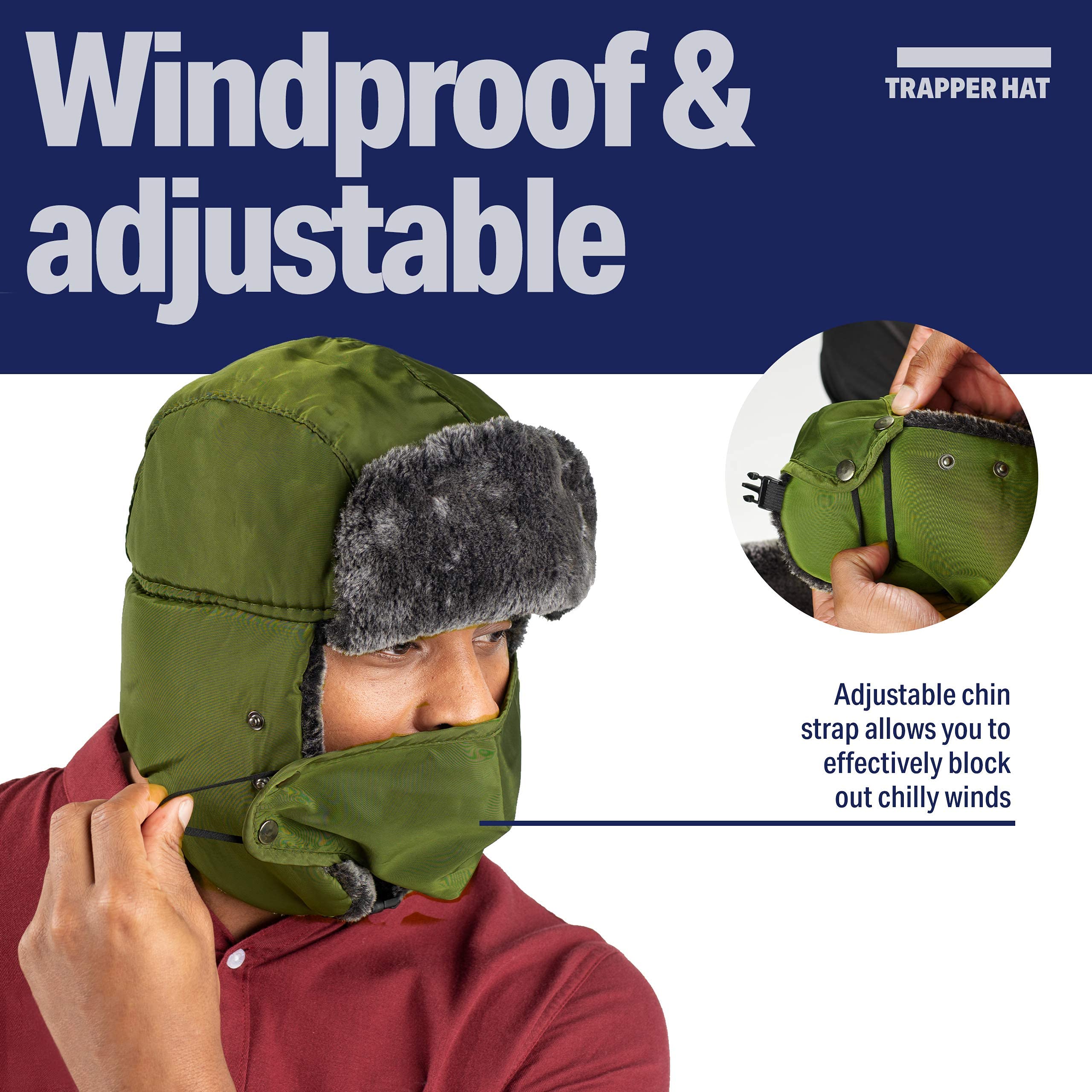 Russian Style Ushanka Winter Hat for Men & Women - Windproof Trooper Trapper Ski Mask - Perfect for Cold Weather, Snowboarding & Outdoor Activities