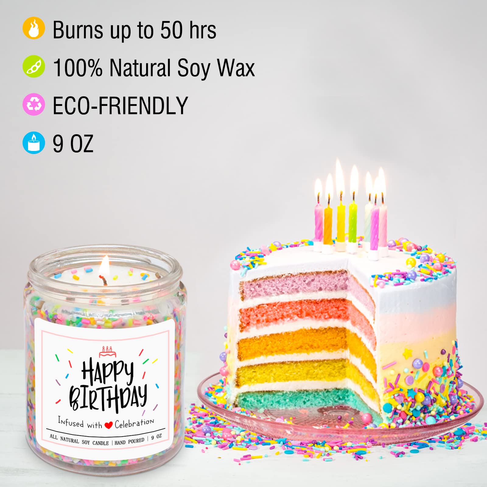Vanilla Cream Scented Birthday Candles with Sprinkles - Unique Handmade Gift for Women & Men | Best Friend Present, Party Decor, Romantic Home Ambiance