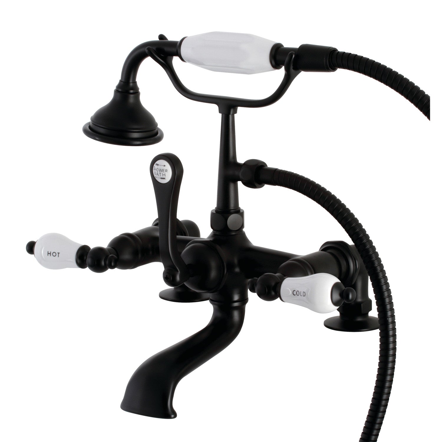 Vintage Matte Black Clawfoot Tub Faucet with Hand Shower - 3-Handle 2-Hole Deck Mount Bathroom Fixture for Classic & Modern Bathrooms | Perfect for Freestanding Tubs, Renovations & Spa-Like Showers