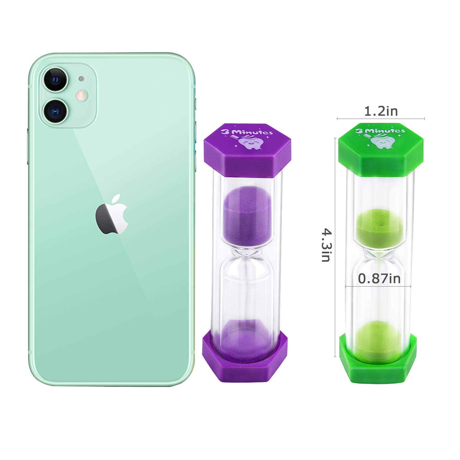 Jeowoqao 3-Minute Sand Timer for Kids & Teens - Fun Tooth Brushing Timer (Pack of 2) | Motivational Dental Hygiene Tool for Bathroom, Classroom & Travel
