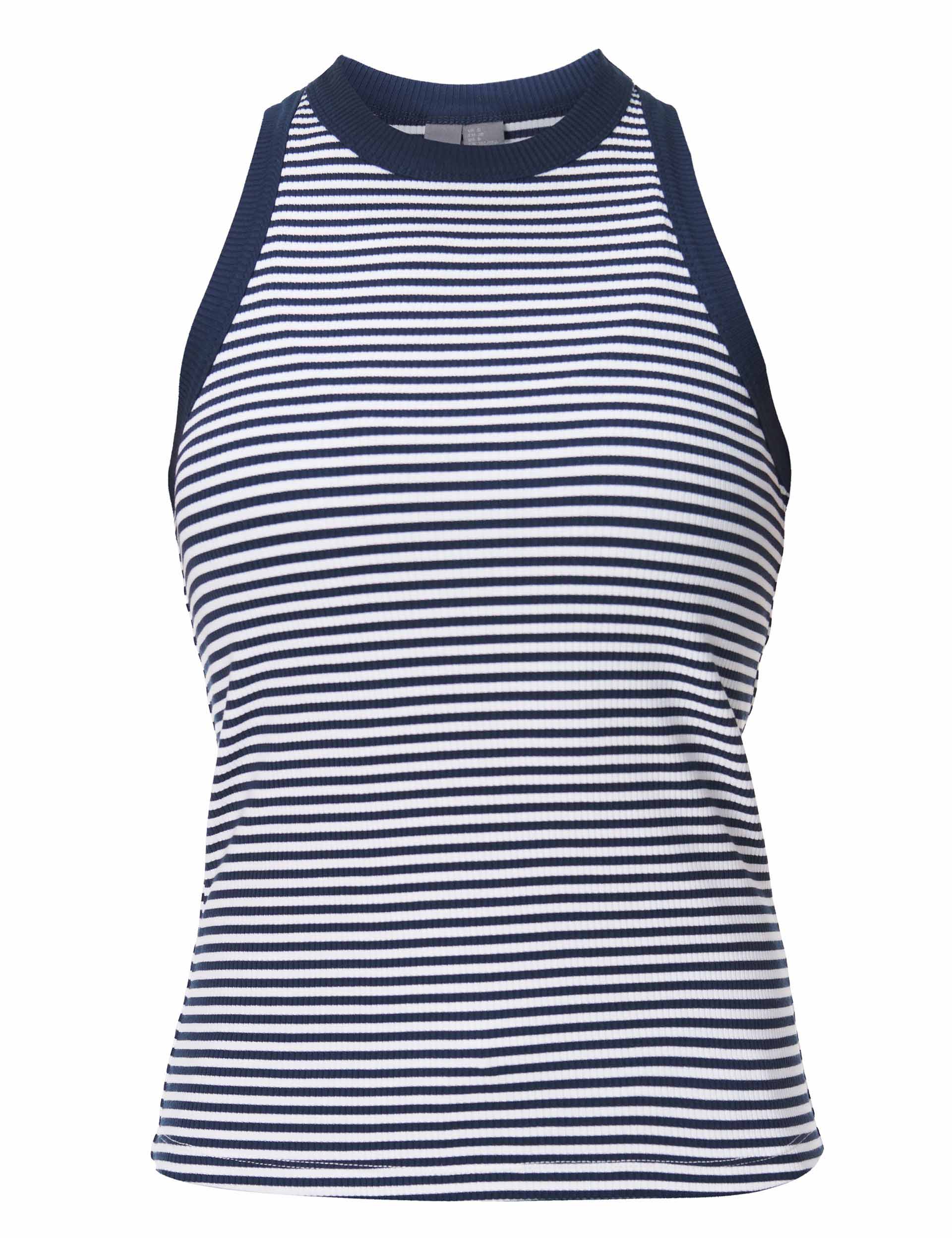 Harper Racer Vest for Women - Navy & White Striped Sleeveless Top - Perfect for Gym, Running, Yoga and Casual Wear