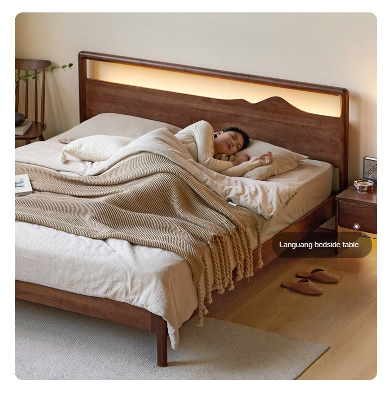 Premium Black Walnut & Ash Solid Wood Bed Frame - Handcrafted Hardwood Bed for Master Bedroom, Guest Room, or Dorm - Natural Wood Grain & Sturdy Construction