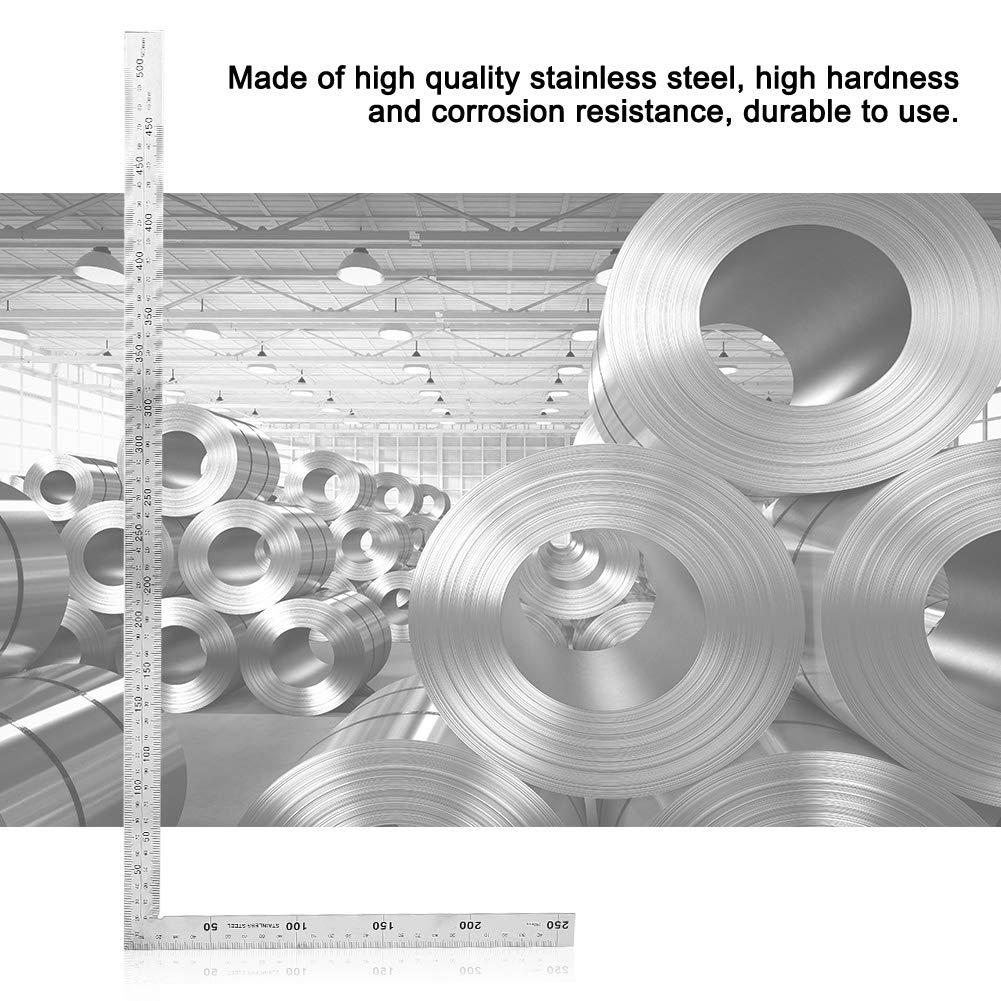 90 Degree Stainless Steel Angle Ruler - 500mm x 250mm Precision Measuring Tool for Woodworking, Metalworking & DIY Projects | Perfect for Framing, Cabinetry & Layout Work