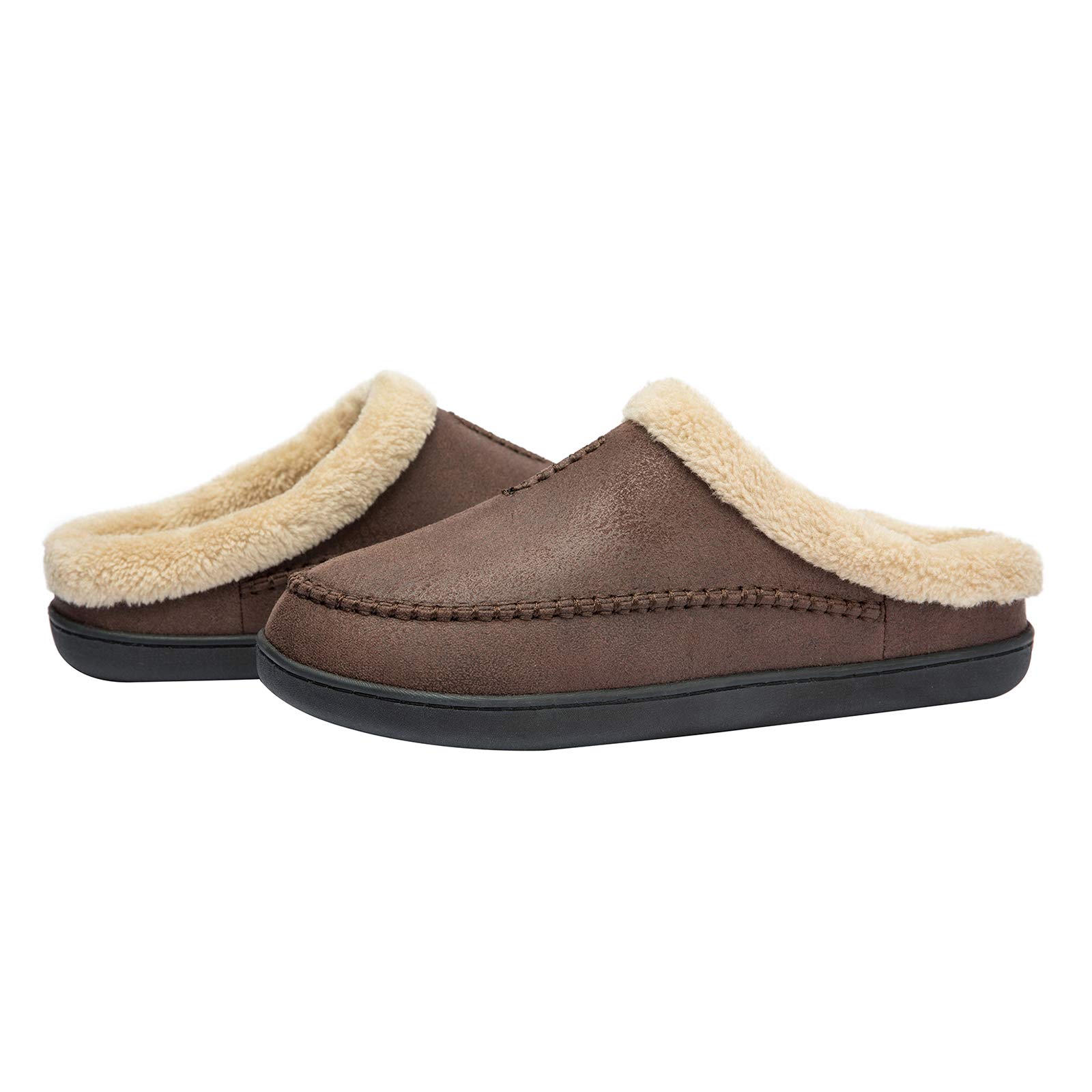 WOTTE Men's Moccasin Slippers - Soft Microsuede with Fleece Lining & Memory Foam - Comfortable Indoor/Outdoor House Shoes for Relaxing at Home, Walking the Dog, or Quick Errands