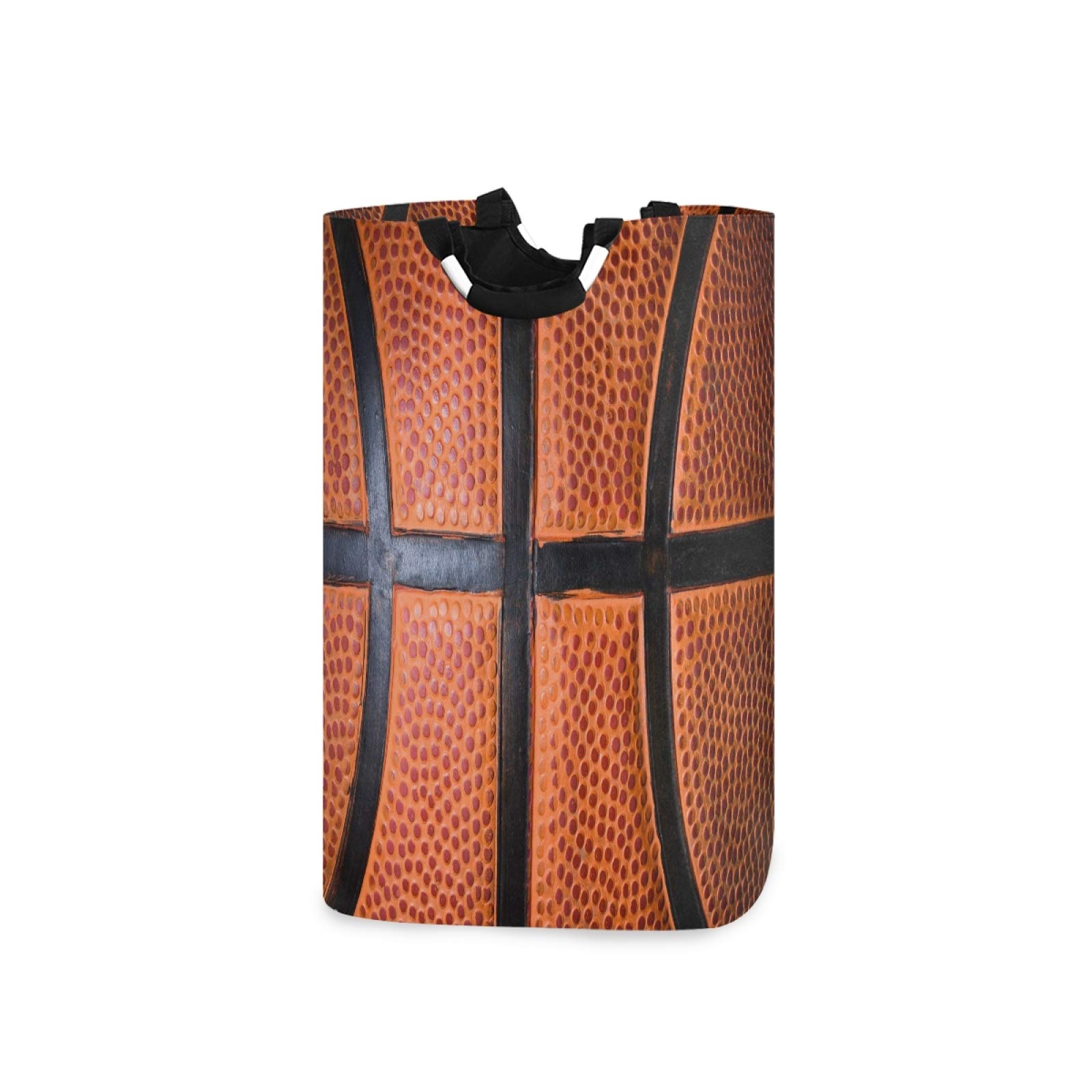Foldable Waterproof Laundry Hamper Basket with Handles - Basketball Texture Orange Dirty Clothes Bag, Toy Storage Bin for Bathroom, Bedroom & Kids Room - Perfect for Sports Lovers & Home Organization