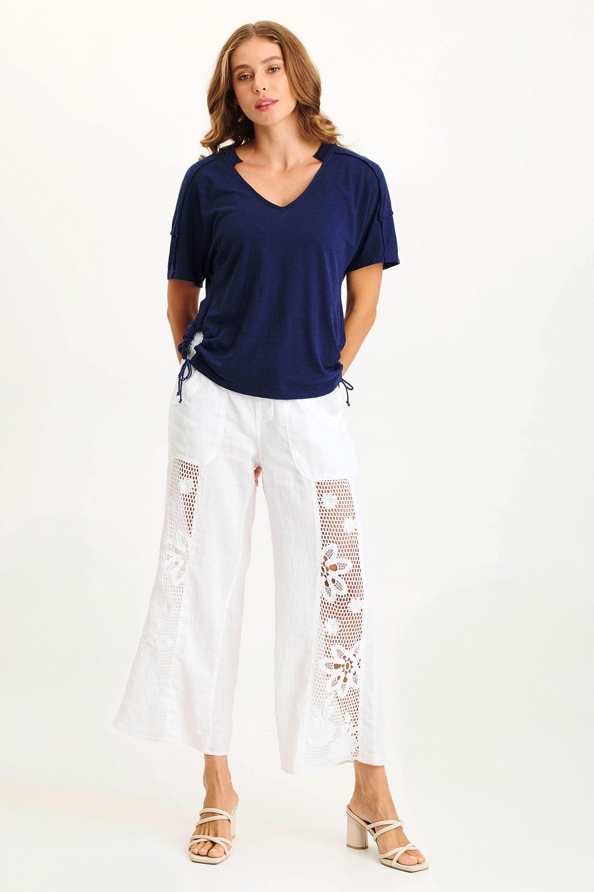 Siwa Jersey Split Collar V Neck Tee - Soft Cotton Women's T-Shirt for Casual Wear & Everyday Outfits